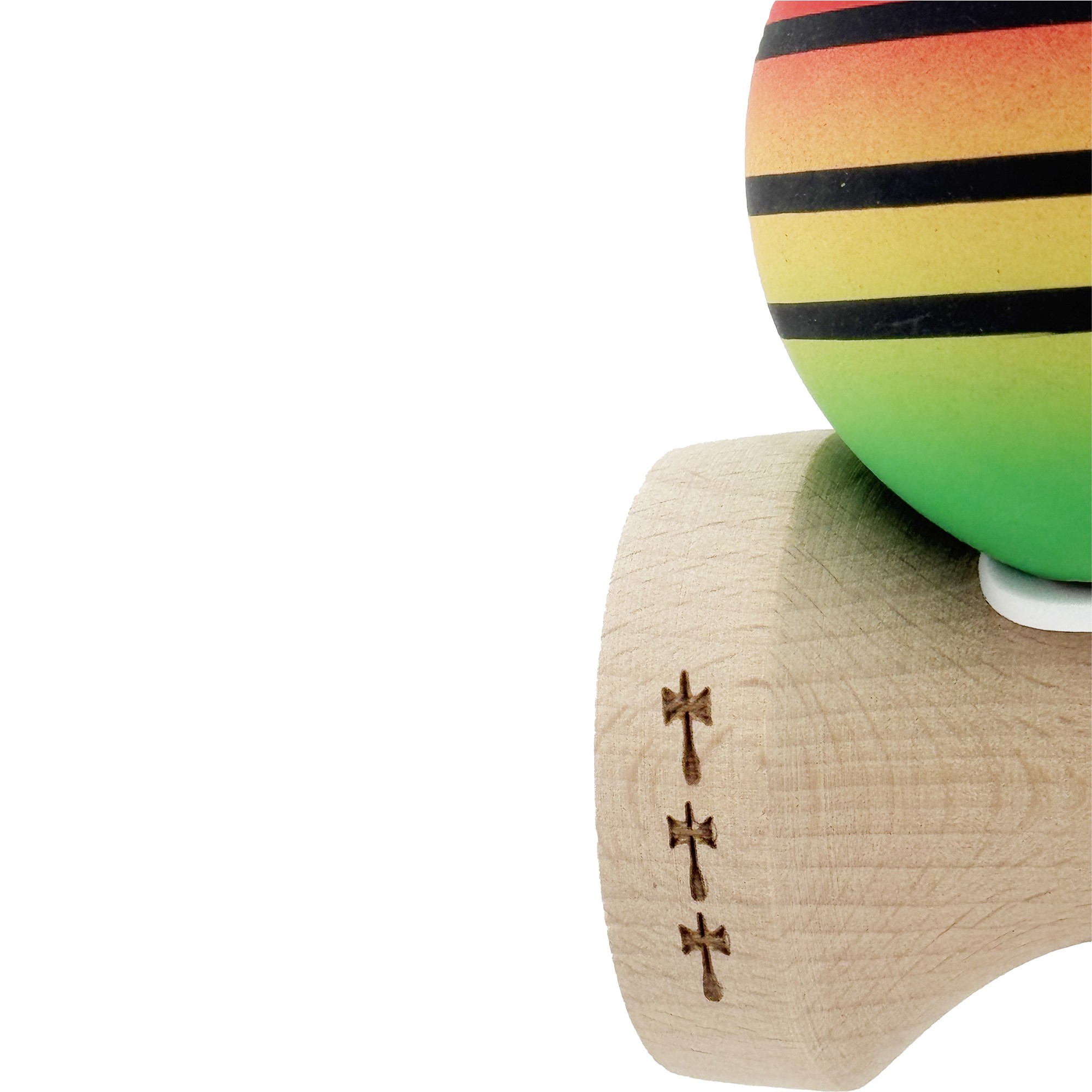 Kendama X Originala, Profesionala, Flippy, Rubber Grip, Cupe Mari KING SIZE V3, Gaura in Baza, Rulment Metalic, din lemn 18 cm, Ata 62/65 cm, Special Rosu/Galben/Verde