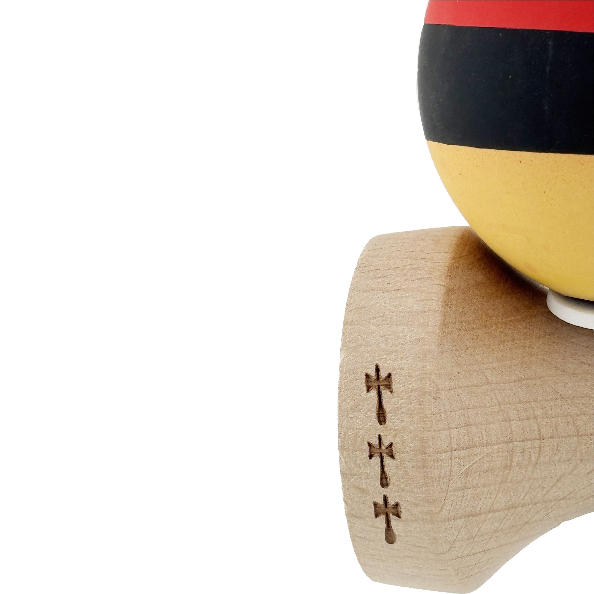 Kendama X Originala, Profesionala, Flippy, Cupe Mari KING SIZE V3, Rubber Grip, Gaura in Baza, Rulment Metalic, din lemn 18 cm, Ata 55 cm, M Rosu/Negru/Galben