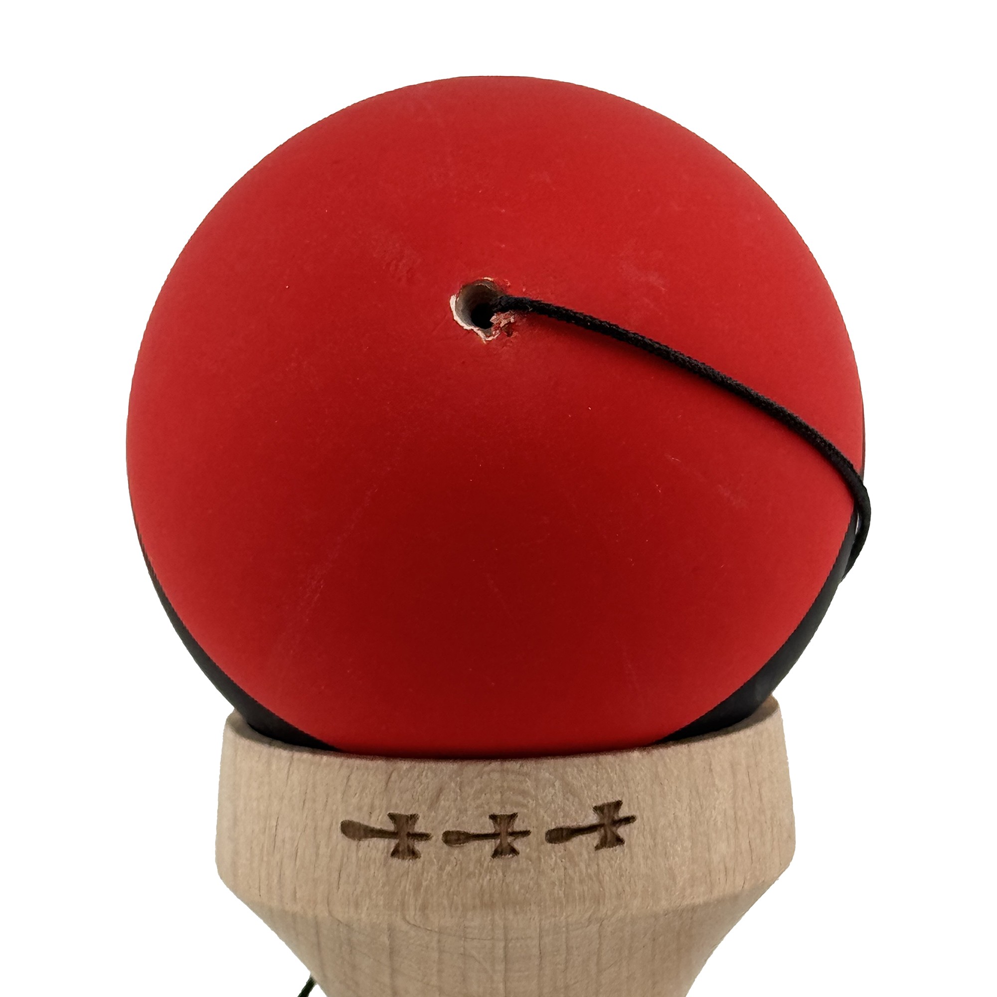 Kendama X Originala, Profesionala, Flippy, Cupe Mari KING SIZE V3, Rubber Grip, Gaura in Baza, Rulment Metalic, din lemn 18 cm, Ata 55 cm, M Rosu/Negru/Galben