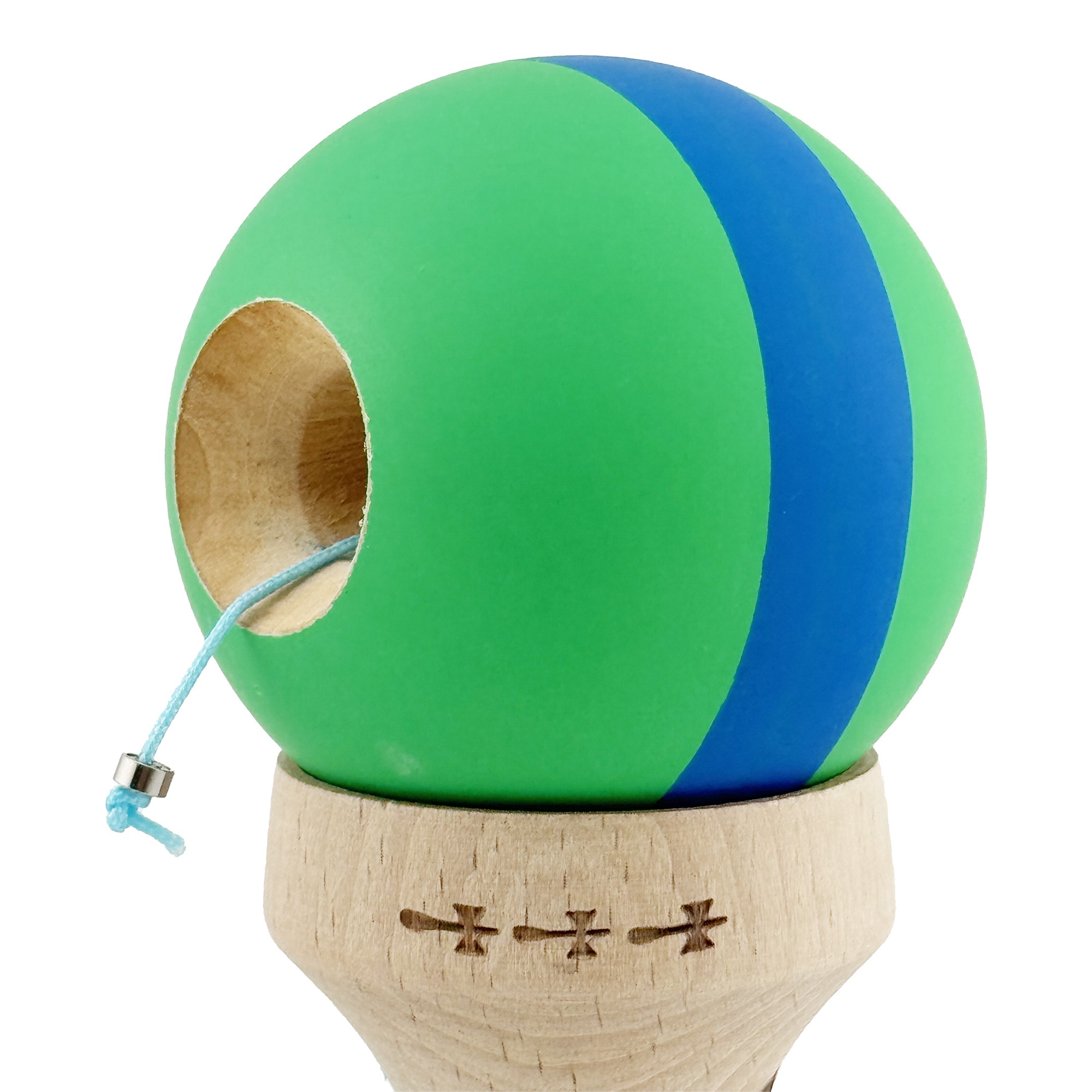 Kendama X Originala, Profesionala, Flippy, Cupe Mari KING SIZE V3, Rubber Grip, Gaura in Baza, Rulment Metalic, din lemn 18 cm, Ata 62/65 cm, M Verde/Albastru/Verde