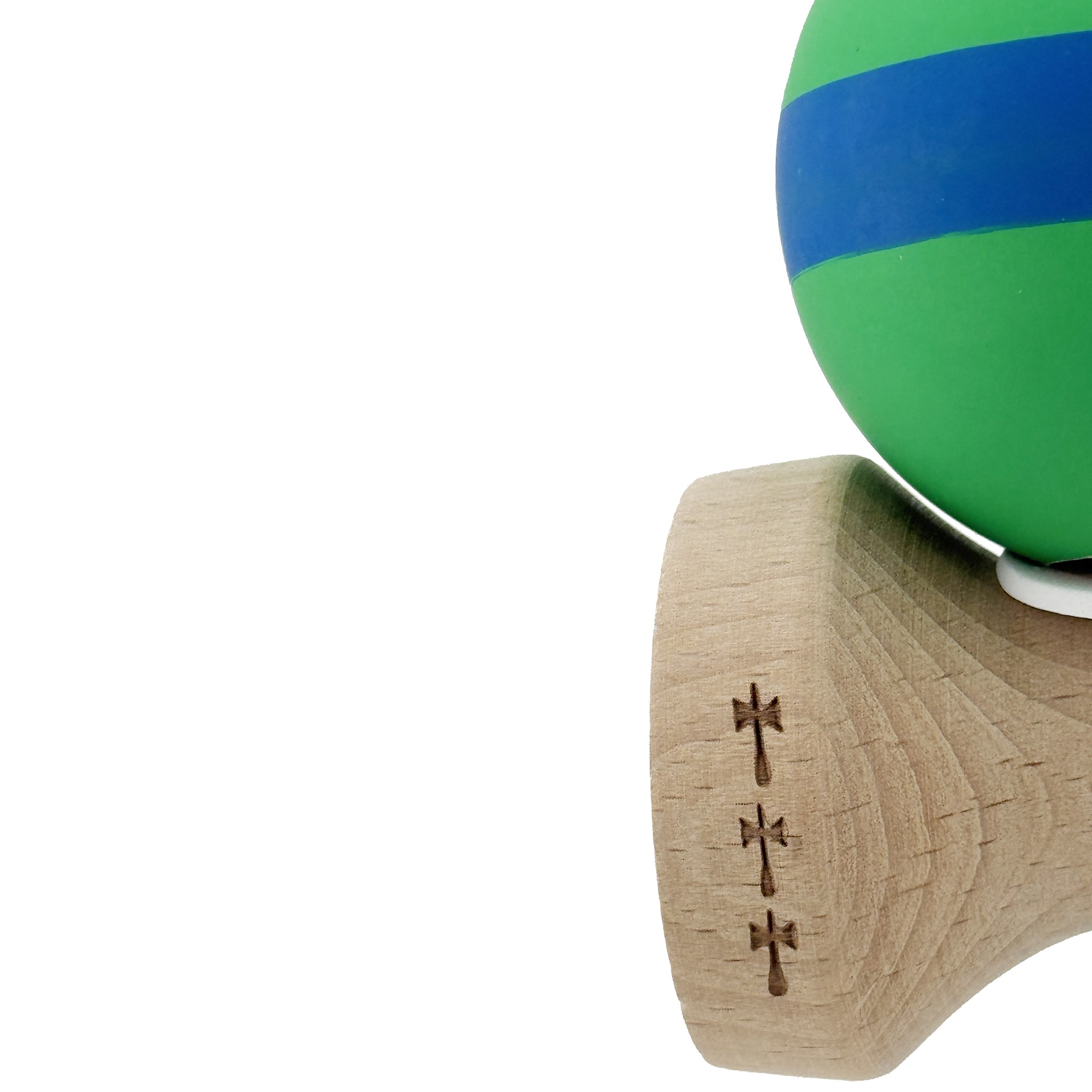 Kendama X Originala, Profesionala, Flippy, Cupe Mari KING SIZE V3, Rubber Grip, Gaura in Baza, Rulment Metalic, din lemn 18 cm, Ata 62/65 cm, M Verde/Albastru/Verde