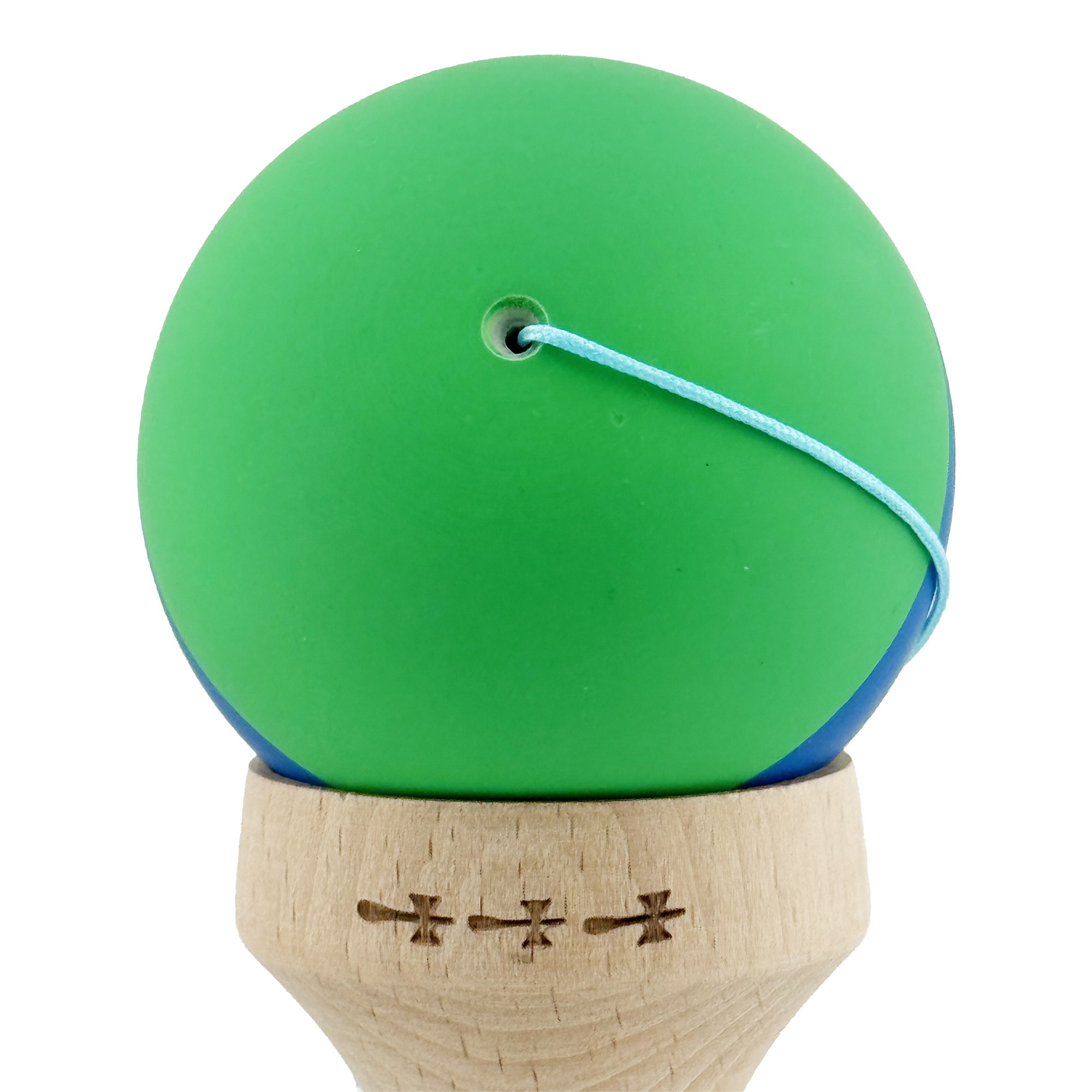 Kendama X Originala, Profesionala, Flippy, Cupe Mari KING SIZE V3, Rubber Grip, Gaura in Baza, Rulment Metalic, din lemn 18 cm, Ata 62/65 cm, M Verde/Albastru/Verde