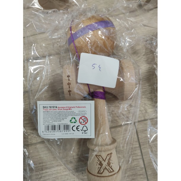 Kendama X Originala, Profesionala, Flippy, Big Cups V3, Rubber Grip model cu dunga mov