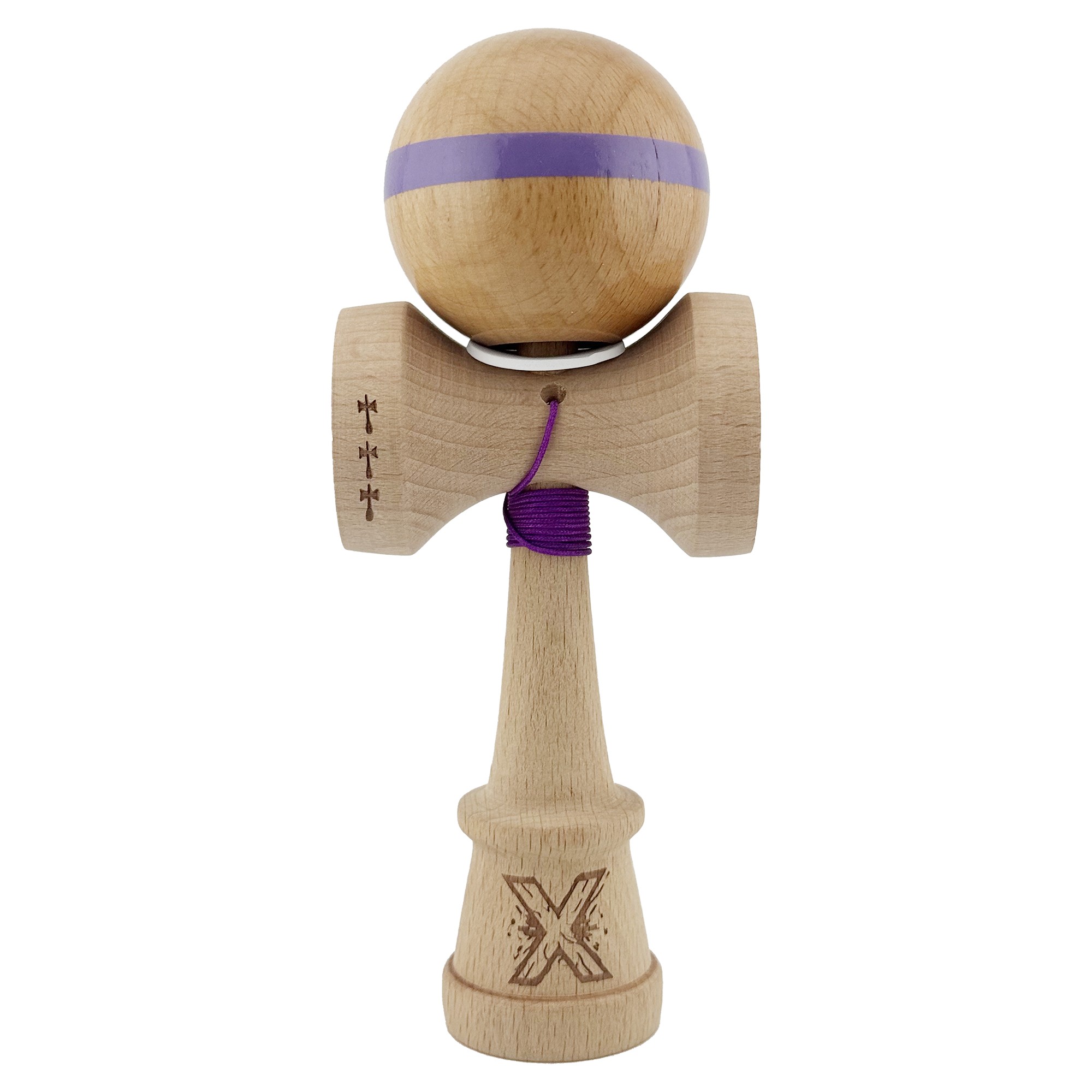 Kendama X Originala, Profesionala, Flippy, Super Sticky, Cupe Mari KING SIZE V3, Gaura in Baza, Rulment Metalic, din lemn 18 cm, Ata 55 cm, Original Mov