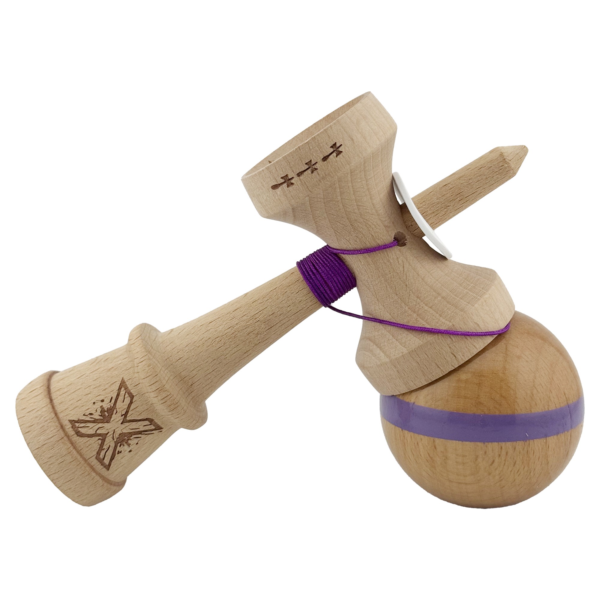 Kendama X Originala, Profesionala, Flippy, Super Sticky, Cupe Mari KING SIZE V3, Gaura in Baza, Rulment Metalic, din lemn 18 cm, Ata 55 cm, Original Mov