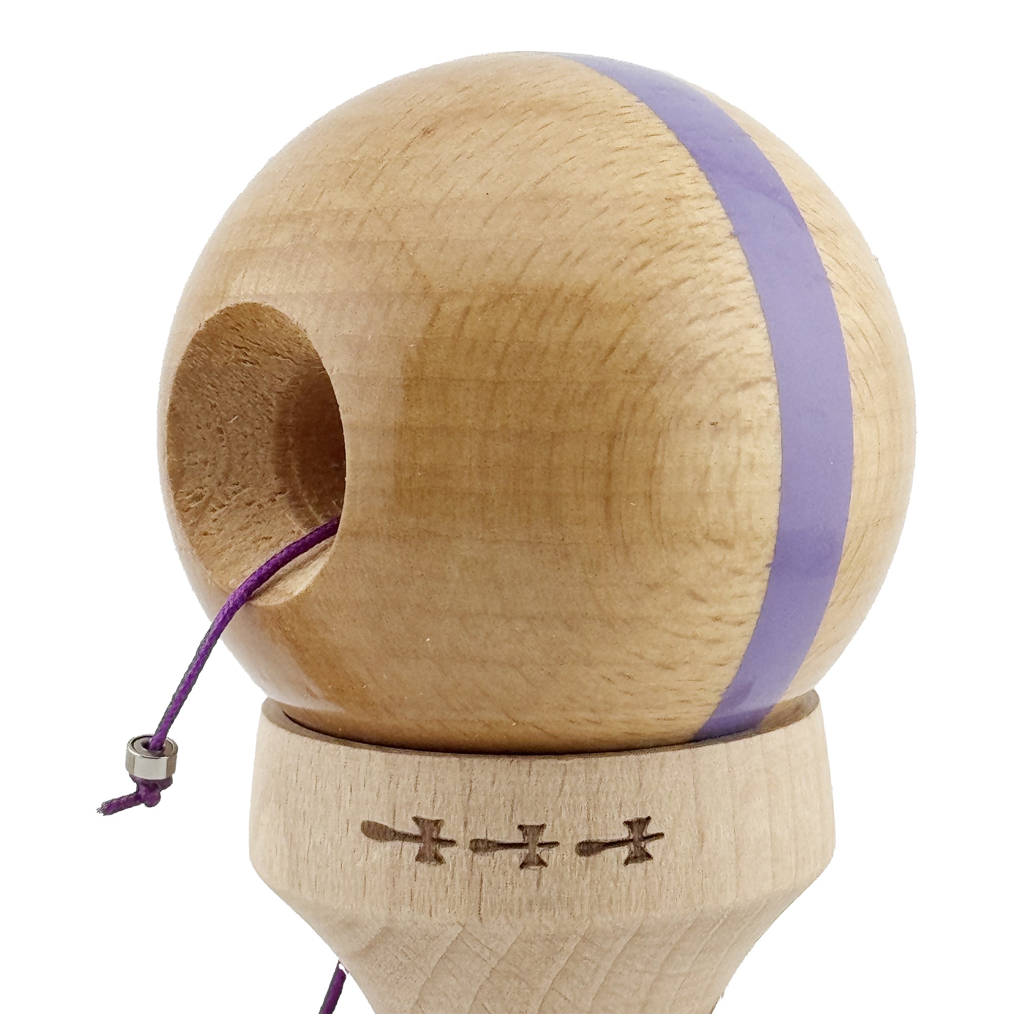 Kendama X Originala, Profesionala, Flippy, Super Sticky, Cupe Mari KING SIZE V3, Gaura in Baza, Rulment Metalic, din lemn 18 cm, Ata 55 cm, Original Mov