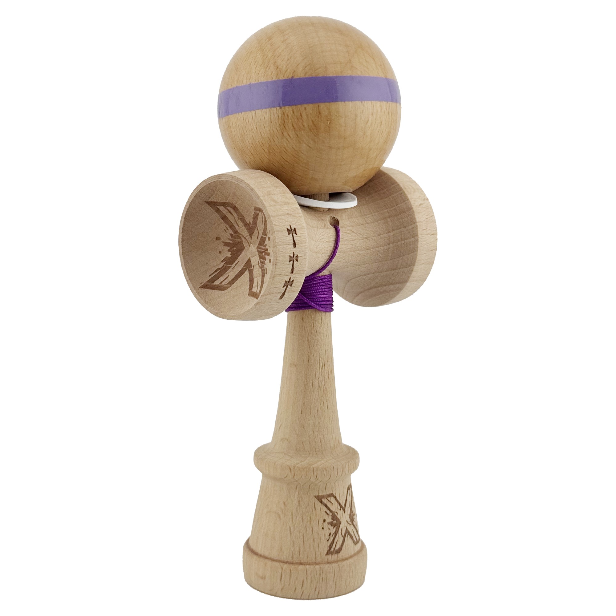 Kendama X Originala, Profesionala, Flippy, Super Sticky, Cupe Mari KING SIZE V3, Gaura in Baza, Rulment Metalic, din lemn 18 cm, Ata 55 cm, Original Mov