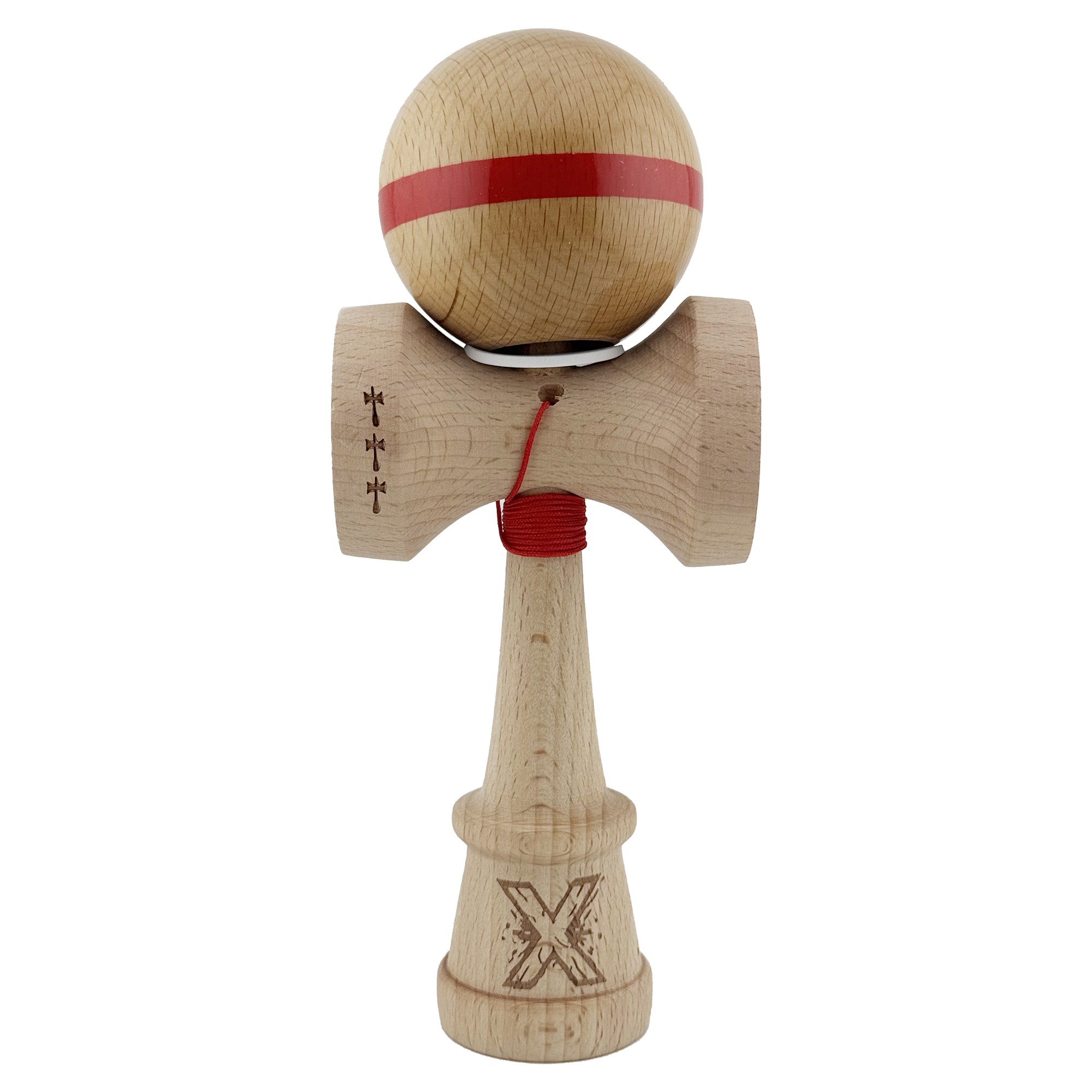 Kendama X Originala, Profesionala, Flippy, Super Sticky, Cupe Mari KING SIZE V3, Gaura in Baza, Rulment Metalic, din lemn 18 cm, Ata 55 cm, Original Rosu