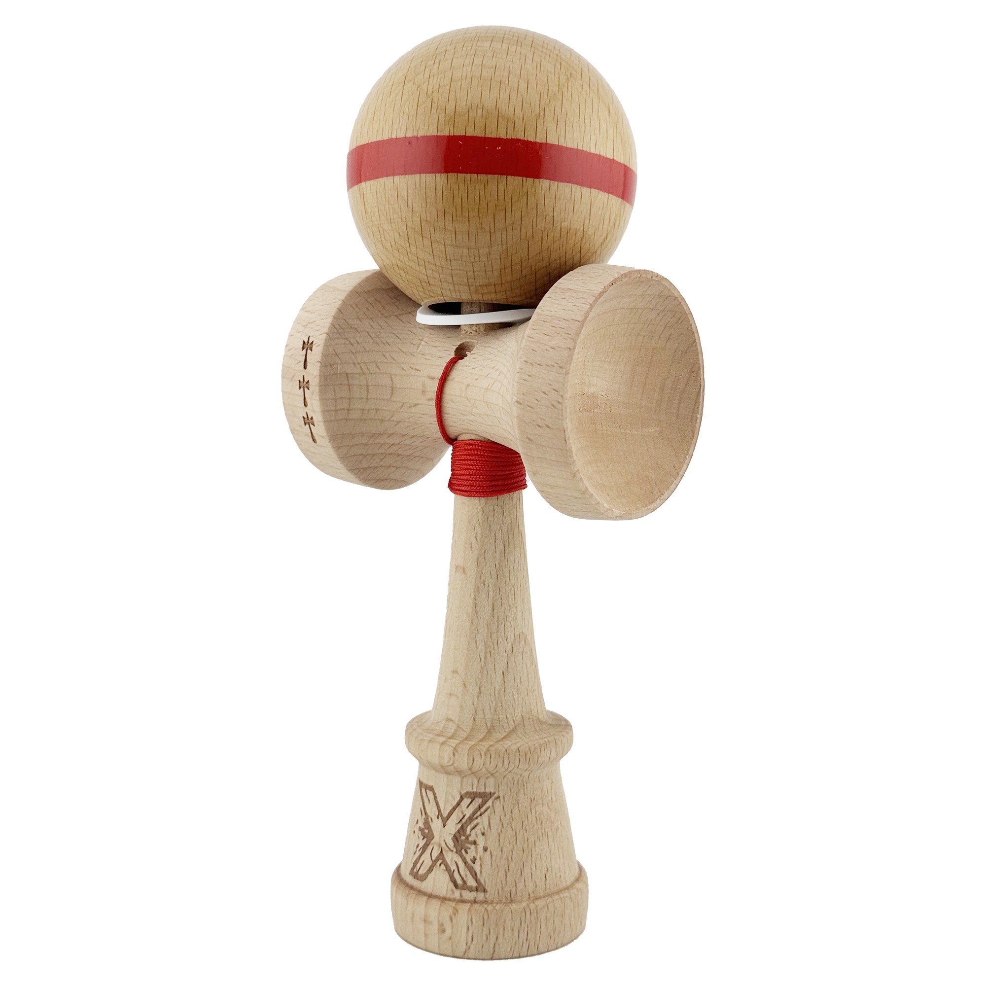 Kendama X Originala, Profesionala, Flippy, Super Sticky, Cupe Mari KING SIZE V3, Gaura in Baza, Rulment Metalic, din lemn 18 cm, Ata 55 cm, Original Rosu