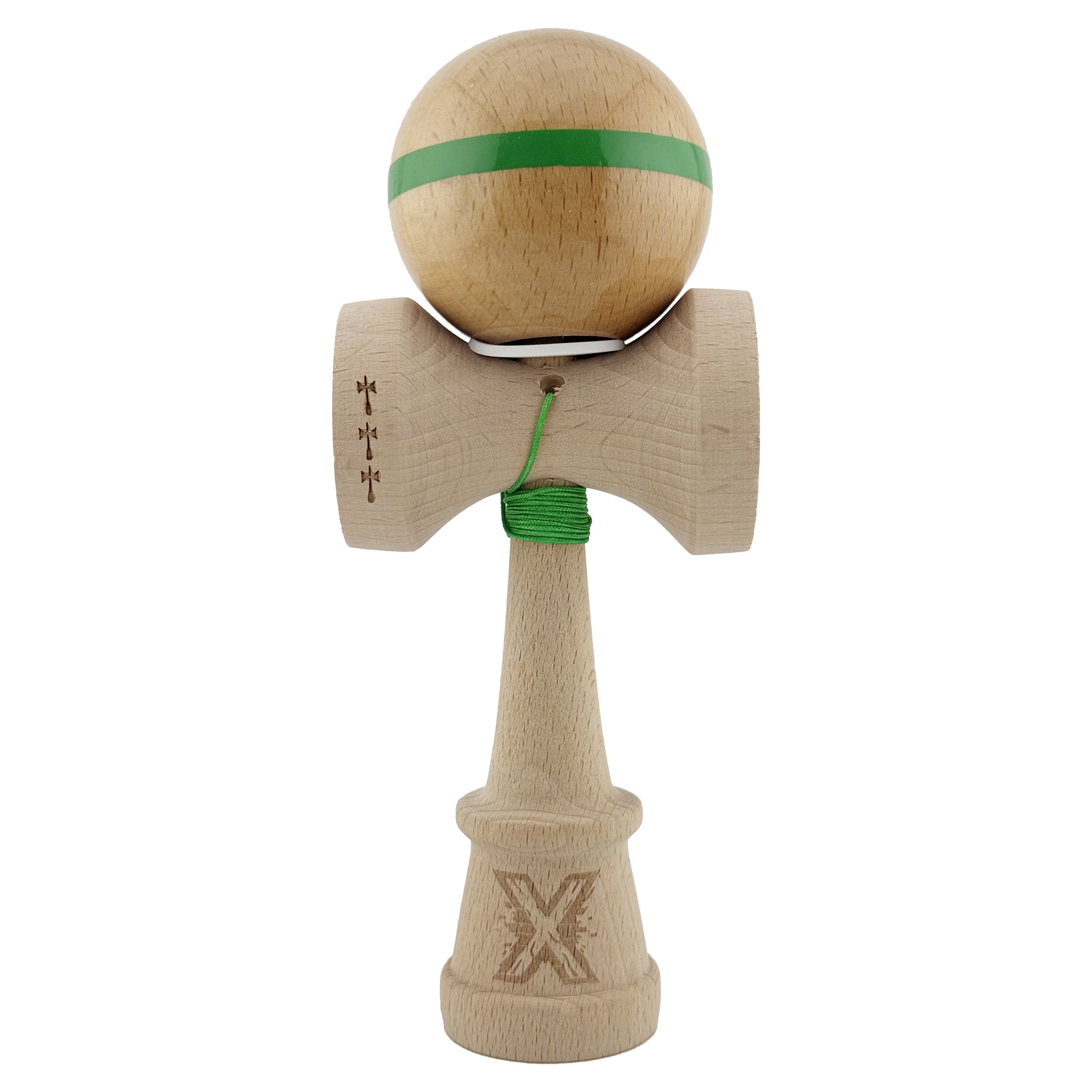 Kendama X Originala, Profesionala, Flippy, Super Sticky, Cupe Mari KING SIZE V3, Gaura in Baza, Rulment Metalic, din lemn 18 cm, Ata 55 cm, Original Verde