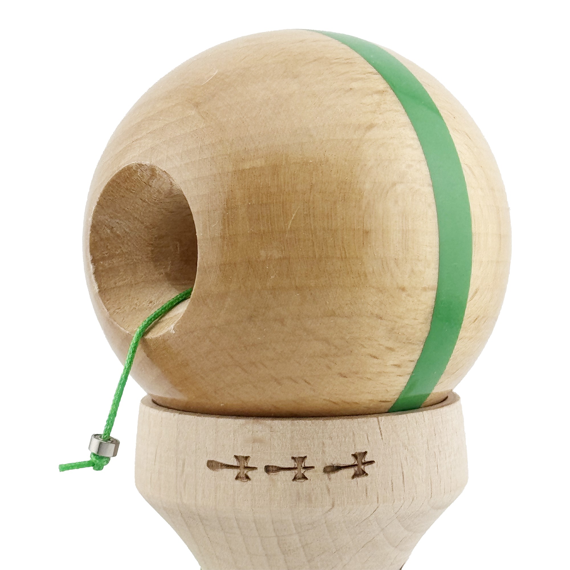 Kendama X Originala, Profesionala, Flippy, Super Sticky, Cupe Mari KING SIZE V3, Gaura in Baza, Rulment Metalic, din lemn 18 cm, Ata 55 cm, Original Verde