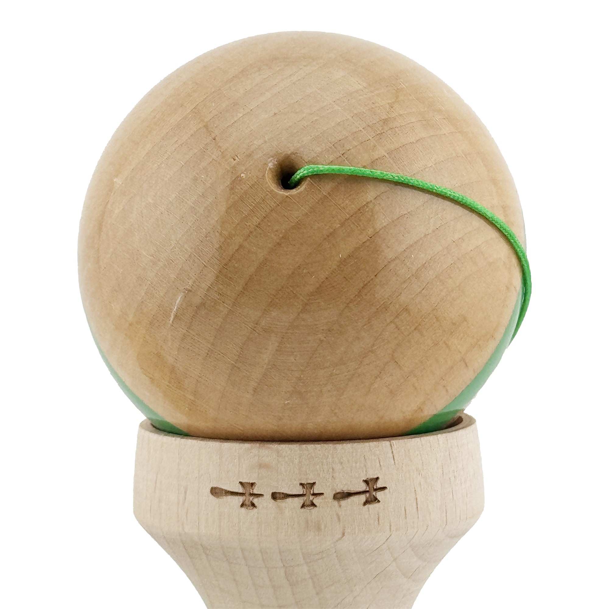 Kendama X Originala, Profesionala, Flippy, Super Sticky, Cupe Mari KING SIZE V3, Gaura in Baza, Rulment Metalic, din lemn 18 cm, Ata 55 cm, Original Verde