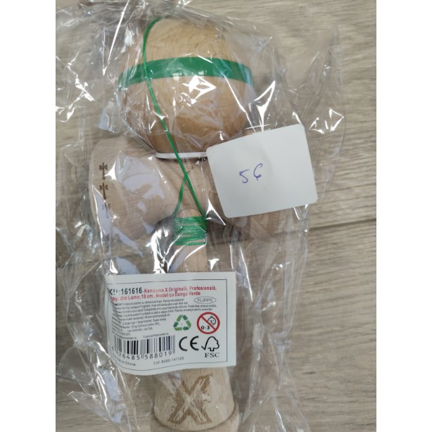 Kendama X Originala, Profesionala, Flippy, Big Cups V3, Rubber Grip model cu dunga verde