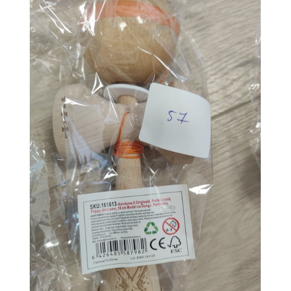 Kendama X Originala, Profesionala, Flippy, Big Cups V3, Rubber Grip model cu dunga portocalie