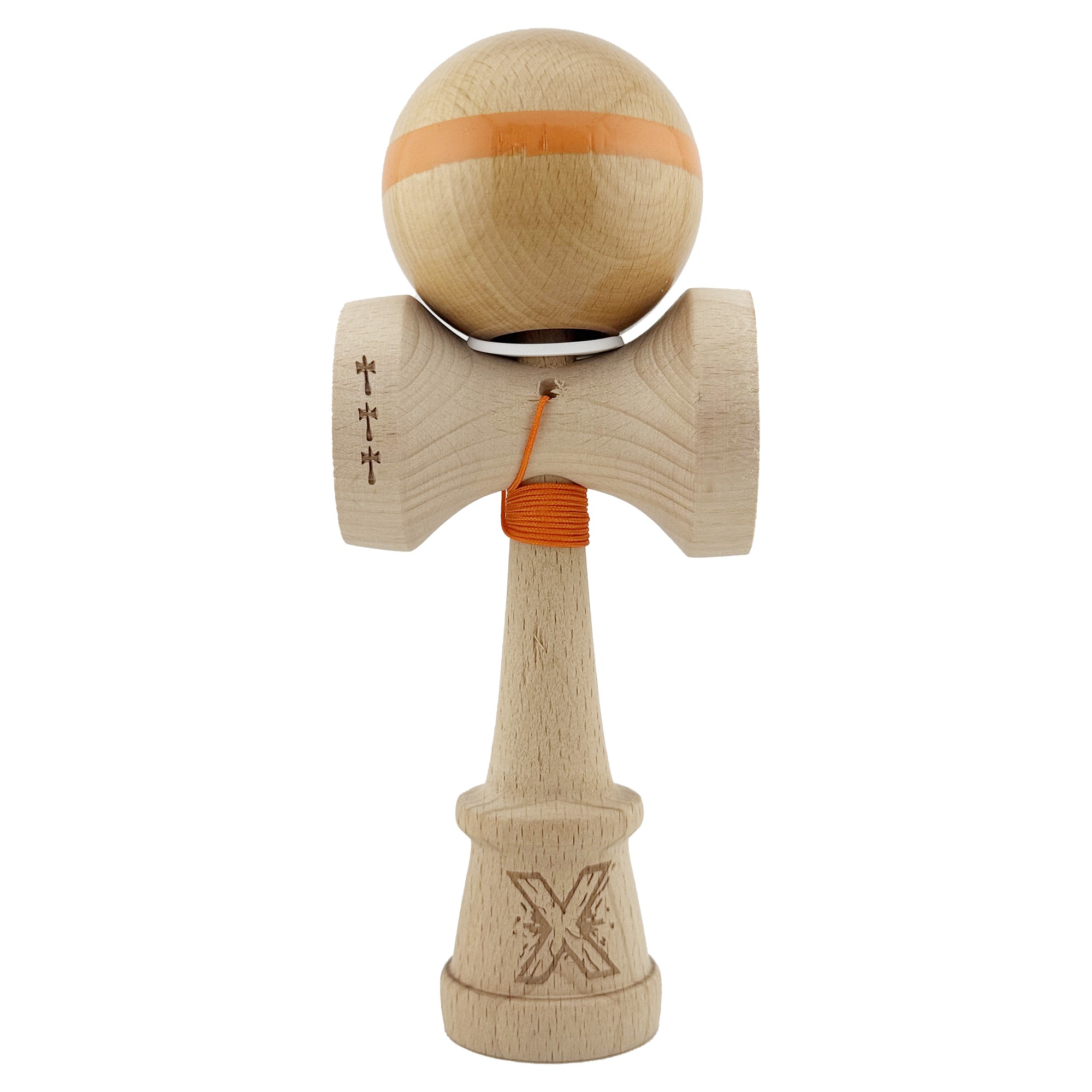 Kendama X Originala, Profesionala, Flippy, Super Sticky, Cupe Mari KING SIZE V3, Gaura in Baza, Rulment Metalic, din lemn 18 cm, Ata 55 cm, Original Portocaliu