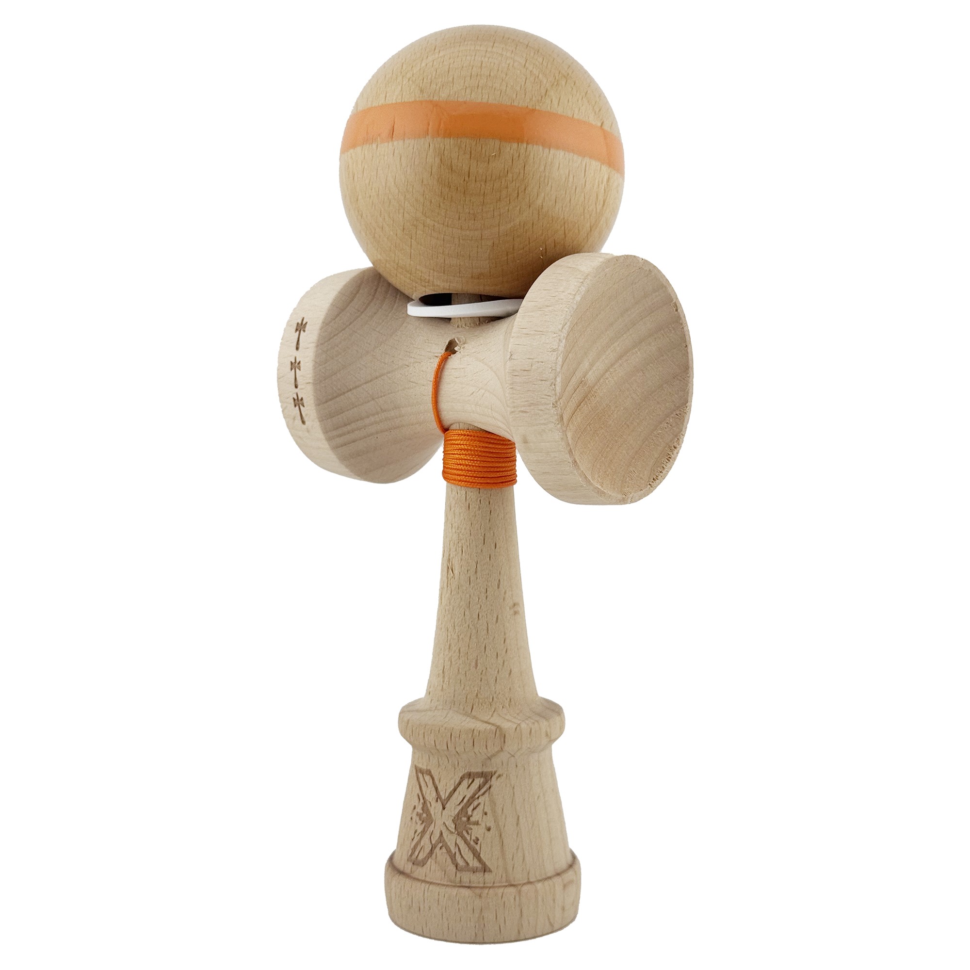 Kendama X Originala, Profesionala, Flippy, Super Sticky, Cupe Mari KING SIZE V3, Gaura in Baza, Rulment Metalic, din lemn 18 cm, Ata 55 cm, Original Portocaliu