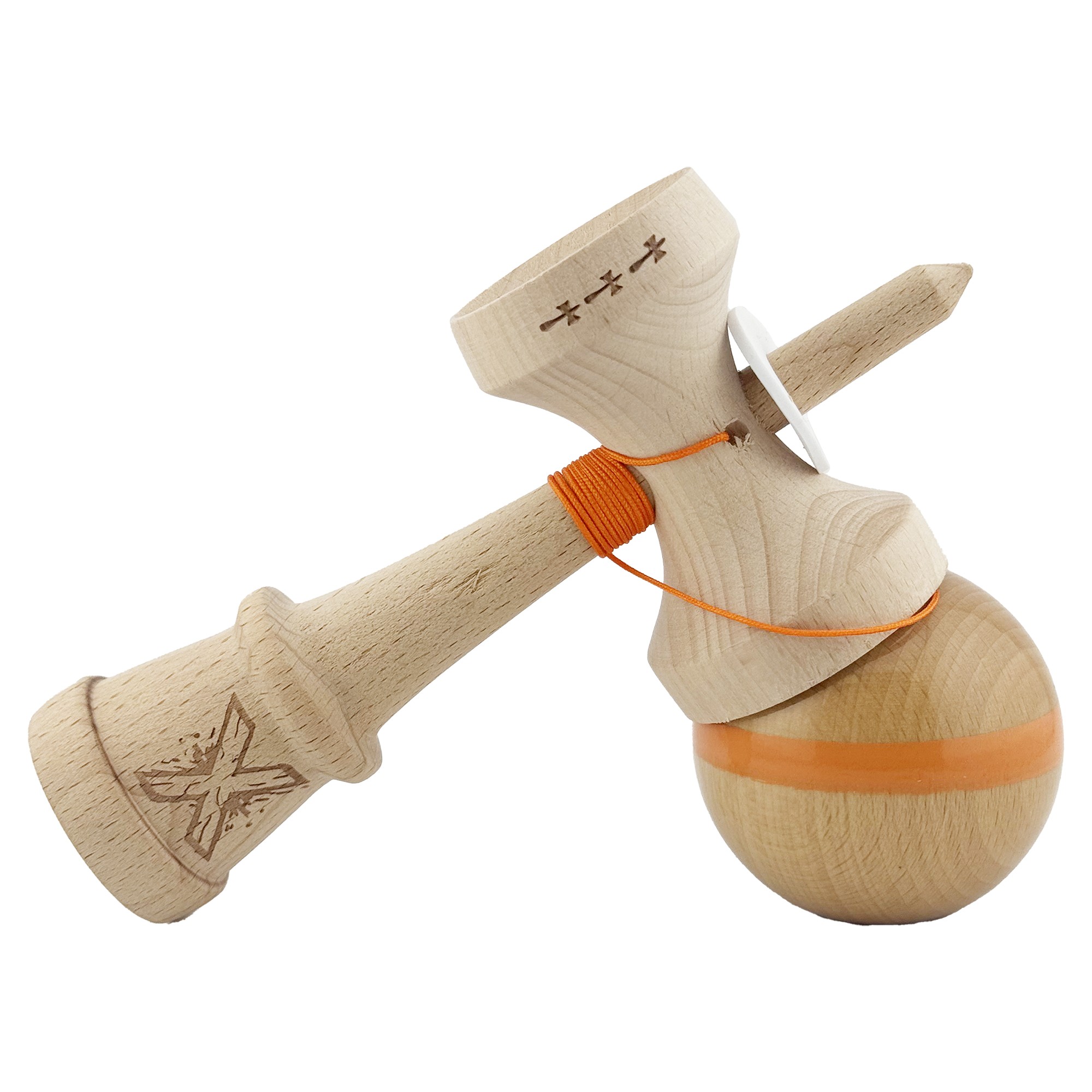 Kendama X Originala, Profesionala, Flippy, Super Sticky, Cupe Mari KING SIZE V3, Gaura in Baza, Rulment Metalic, din lemn 18 cm, Ata 55 cm, Original Portocaliu
