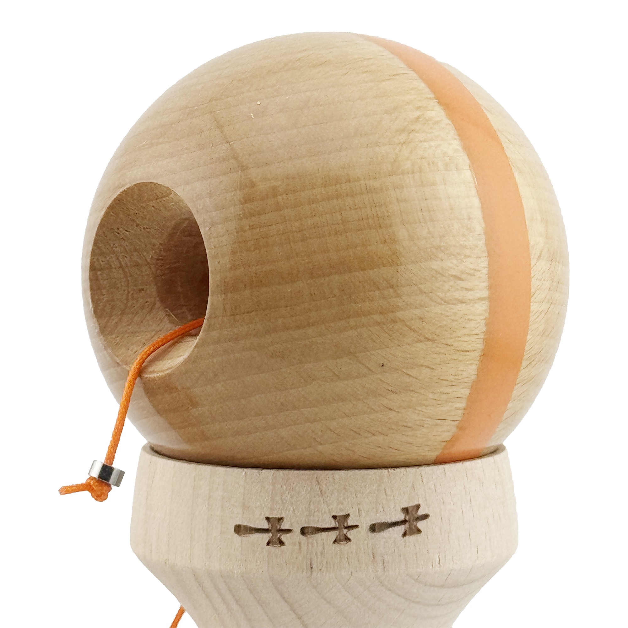 Kendama X Originala, Profesionala, Flippy, Super Sticky, Cupe Mari KING SIZE V3, Gaura in Baza, Rulment Metalic, din lemn 18 cm, Ata 55 cm, Original Portocaliu