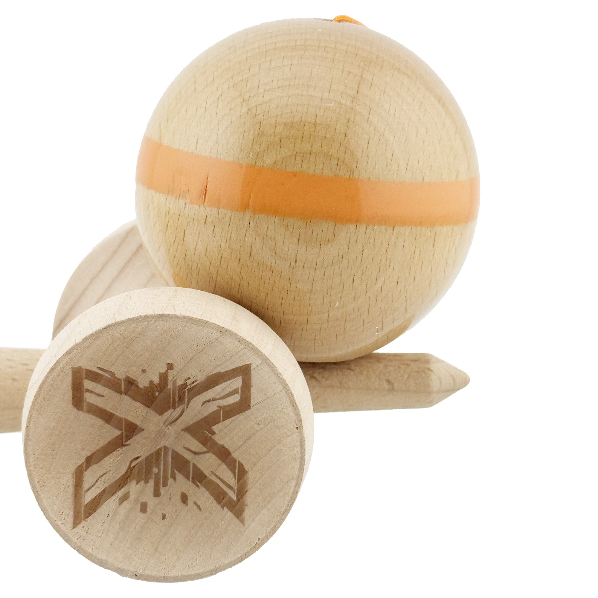 Kendama X Originala, Profesionala, Flippy, Super Sticky, Cupe Mari KING SIZE V3, Gaura in Baza, Rulment Metalic, din lemn 18 cm, Ata 55 cm, Original Portocaliu