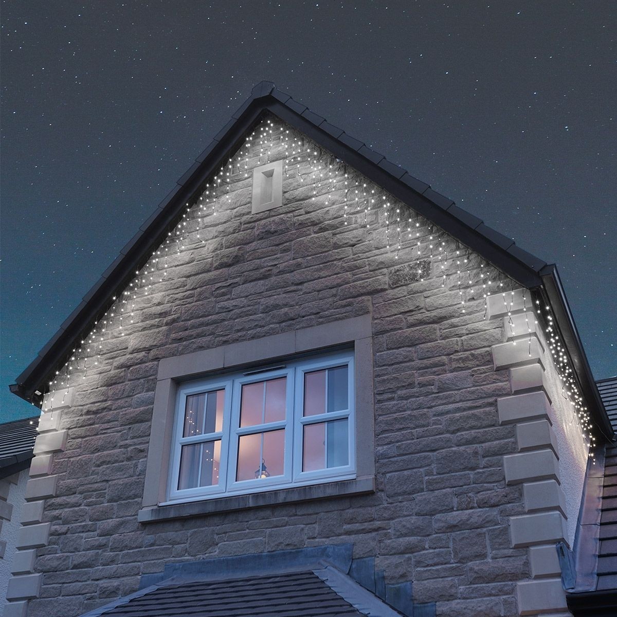 Instalatie Solara Craciun Turturi, IP44, 5 m, 143 Led-uri, Perdea Franjurata, Alb rece, 8 jocuri de lumini, cu Telecomanda, 31V, 250 mAh, Acumulator de 1200 mAh, Exterior, Prelungitor 5 m inclus, Fir Negru, Flippy