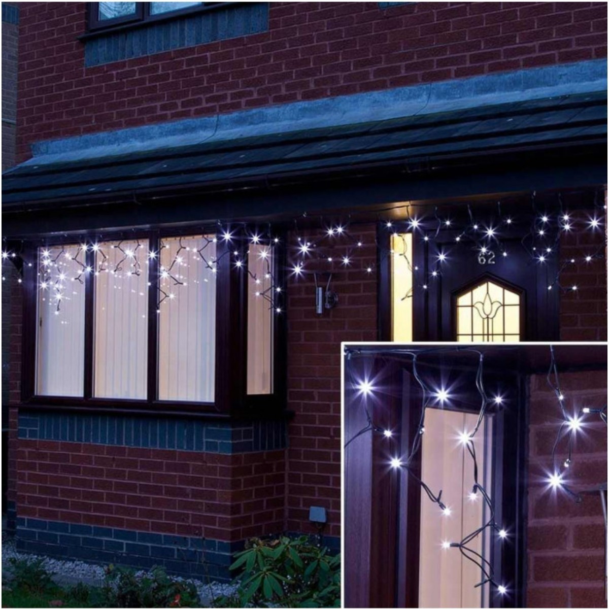 Instalatie Solara Craciun Turturi, IP44, 5 m, 143 Led-uri, Perdea Franjurata, Alb rece, 8 jocuri de lumini, cu Telecomanda, 31V, 500 mAh, Acumulator de 2400 mAh, Exterior, Prelungitor 5 m inclus, Fir Negru, Flippy