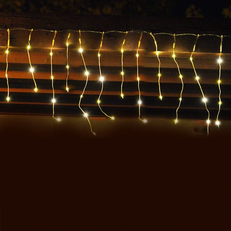 Instalatie Solara Craciun Turturi, IP44, 5 m, 143 Led-uri, Perdea Franjurata, Alb cald, 8 jocuri de lumini, cu Telecomanda, 31V, 250 mAh, Acumulator de 1200 mAh, Exterior, Prelungitor 3 m inclus, Fir Transparent, Flippy