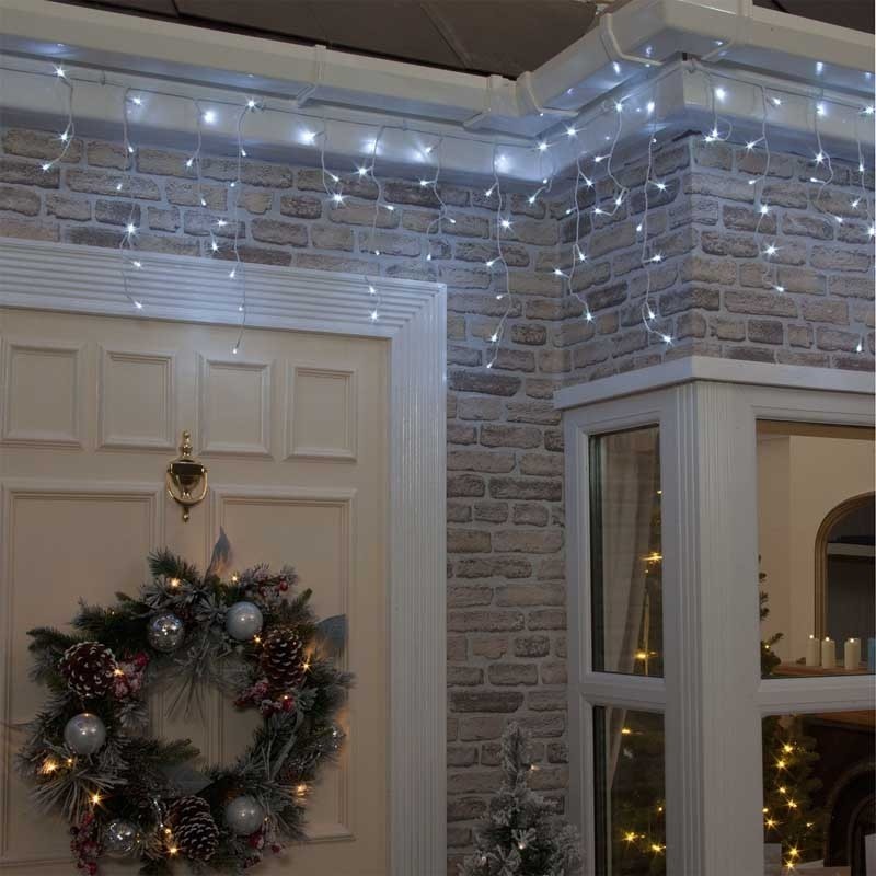 Instalatie Solara Craciun Turturi, IP44, 5 m, 143 Led-uri, Perdea Franjurata, Alb rece, 8 jocuri de lumini, cu Telecomanda, 31V, 250 mAh, Acumulator de 1200 mAh, Exterior, Prelungitor 3 m inclus, Fir Transparent, Flippy