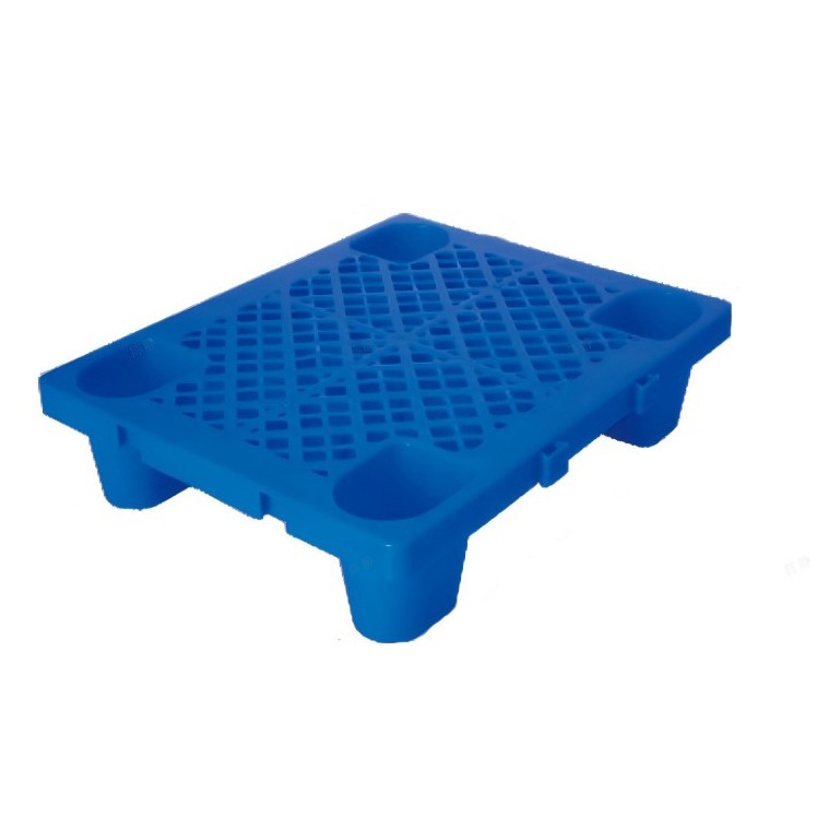 Palet de Transport, Flippy, 60 x 40 x 12 cm, din Plastic durabil, Palet pentru Stivuitor in Depozit, Rezistent la Umiditate, Grila Ingrosata, 4 Picioare, Albastru 