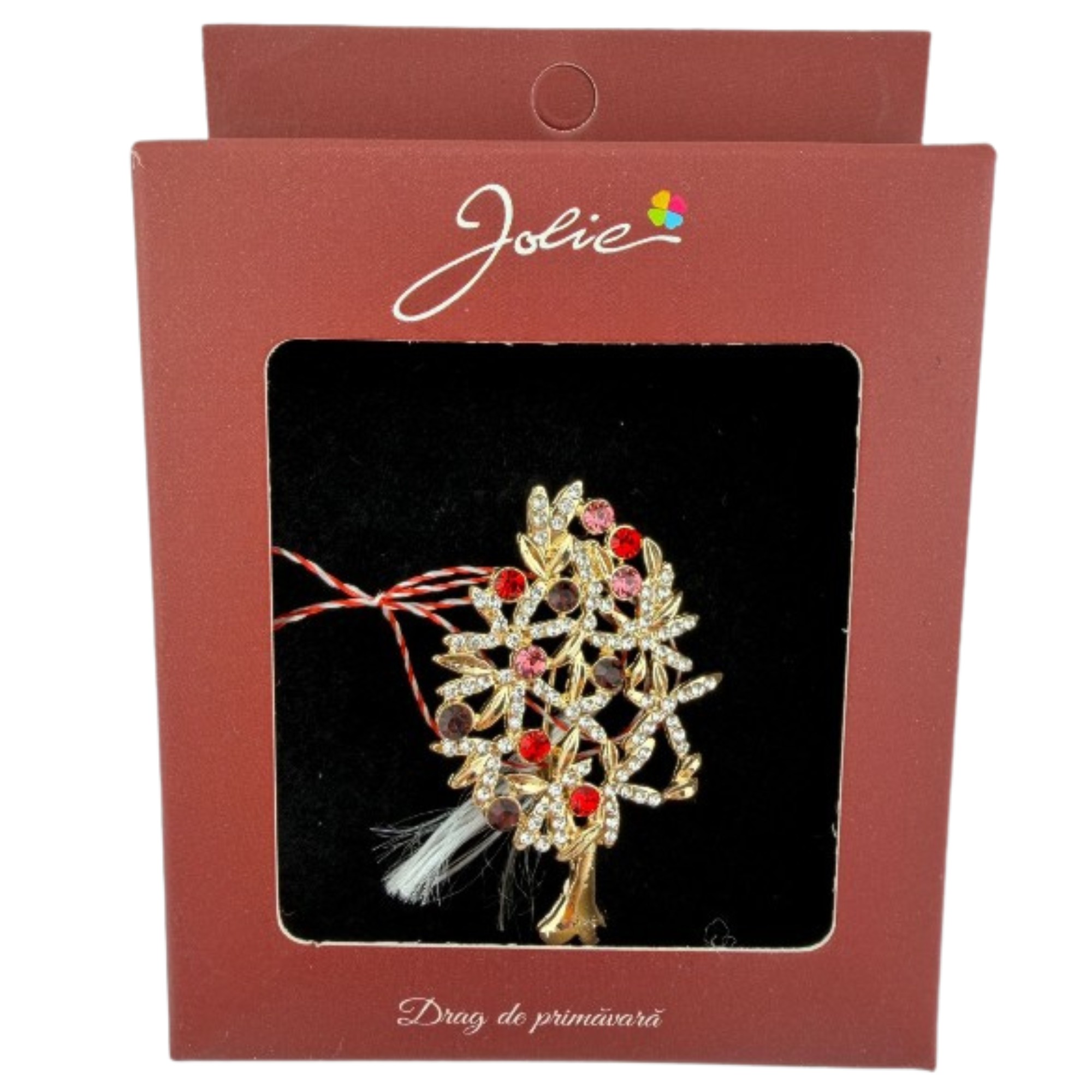 Brosa Vintage, Jolie, Material Metal, Ambalaj Carton, Dimensiune Brosa Aproximativ 4-6 cm, Model Copac cu Flori, Multicolora