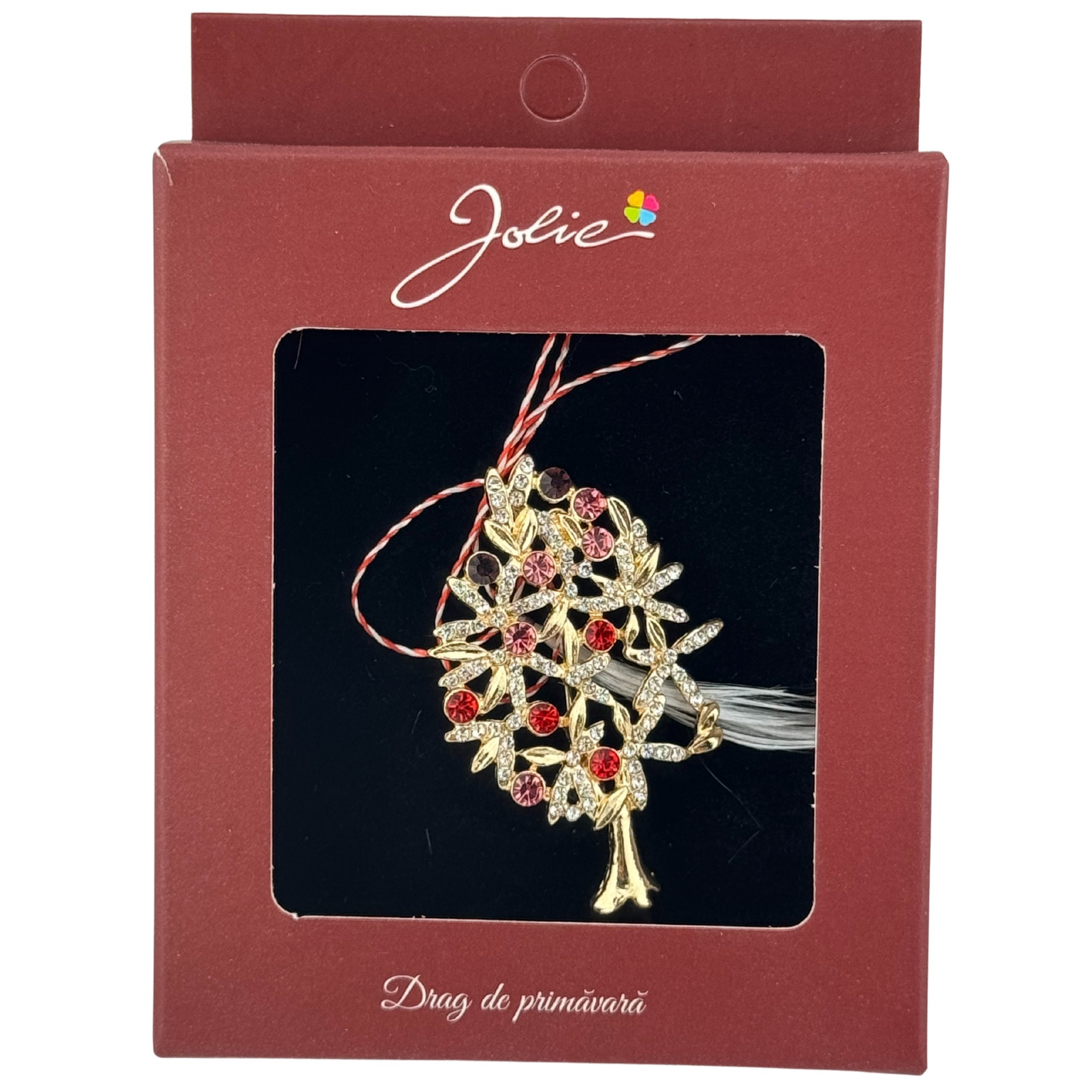 Brosa Vintage, Jolie, Material Metal, Ambalaj Carton, Dimensiune Brosa Aproximativ 4-6 cm, Model Copac cu Flori, Multicolora