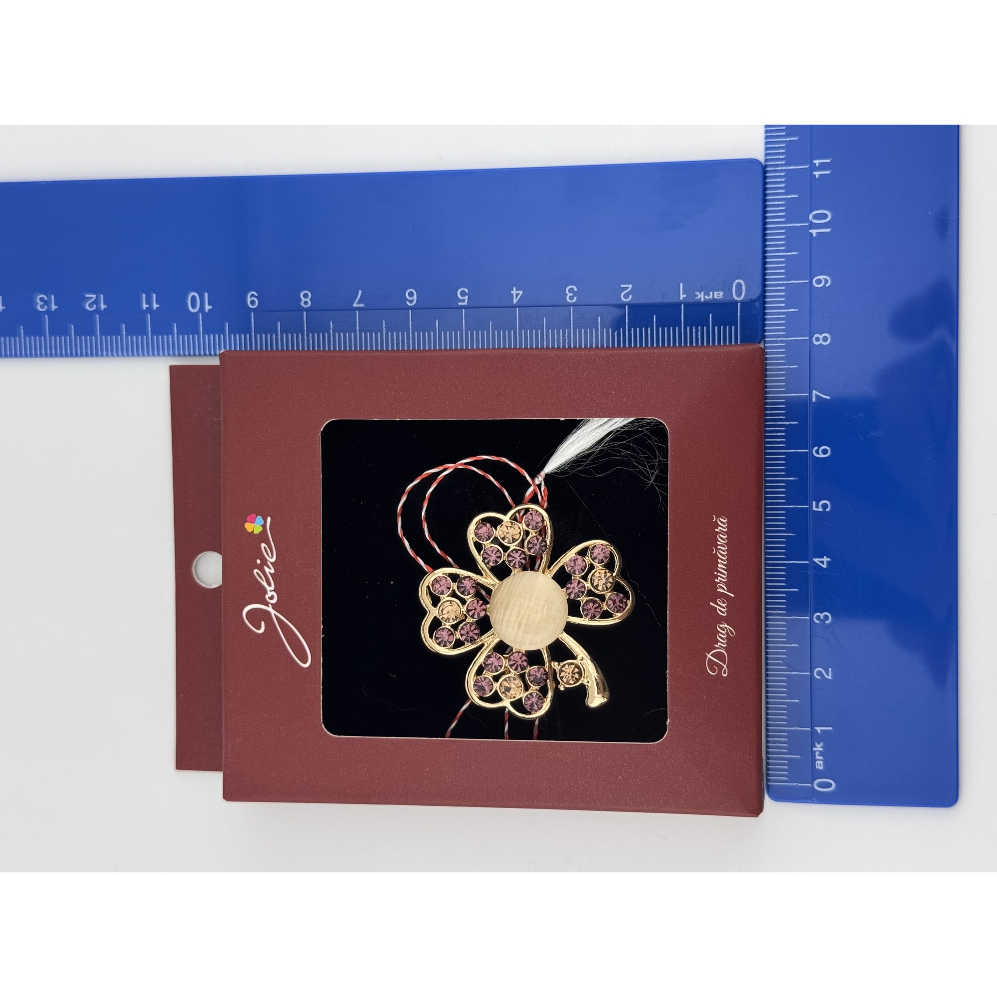 Brosa Vintage, Jolie, Material Metal, Ambalaj Carton, Dimensiune Brosa Aproximativ 4-6 cm, Model Trifoi cu Patru Foi, Auriu