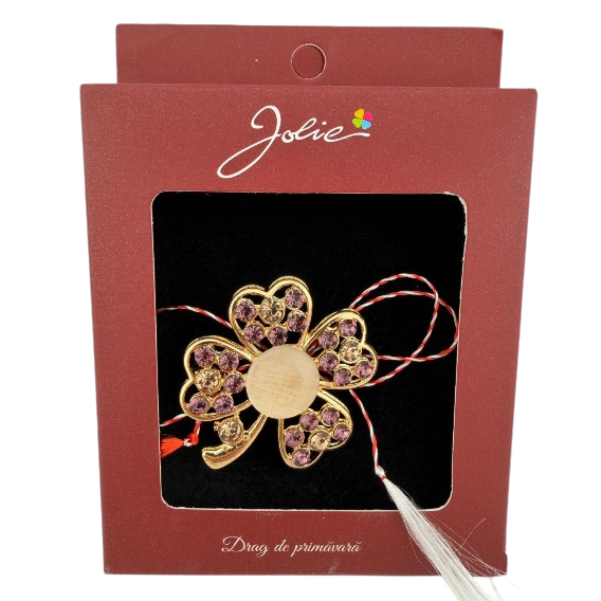 Brosa Vintage, Jolie, Material Metal, Ambalaj Carton, Dimensiune Brosa Aproximativ 4-6 cm, Model Trifoi cu Patru Foi, Auriu