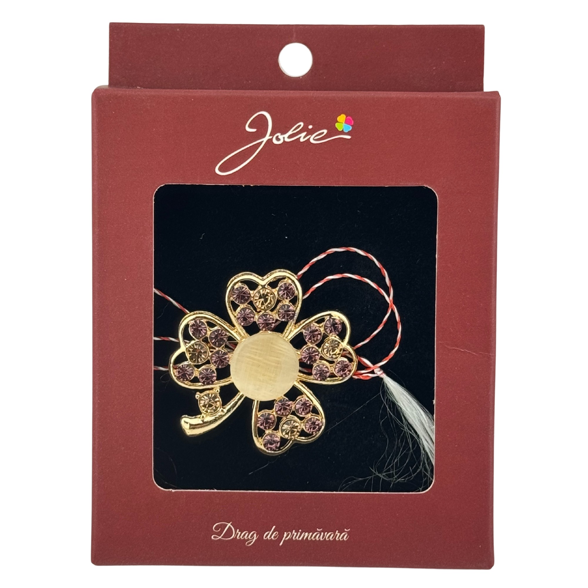 Brosa Vintage, Jolie, Material Metal, Ambalaj Carton, Dimensiune Brosa Aproximativ 4-6 cm, Model Trifoi cu Patru Foi, Auriu