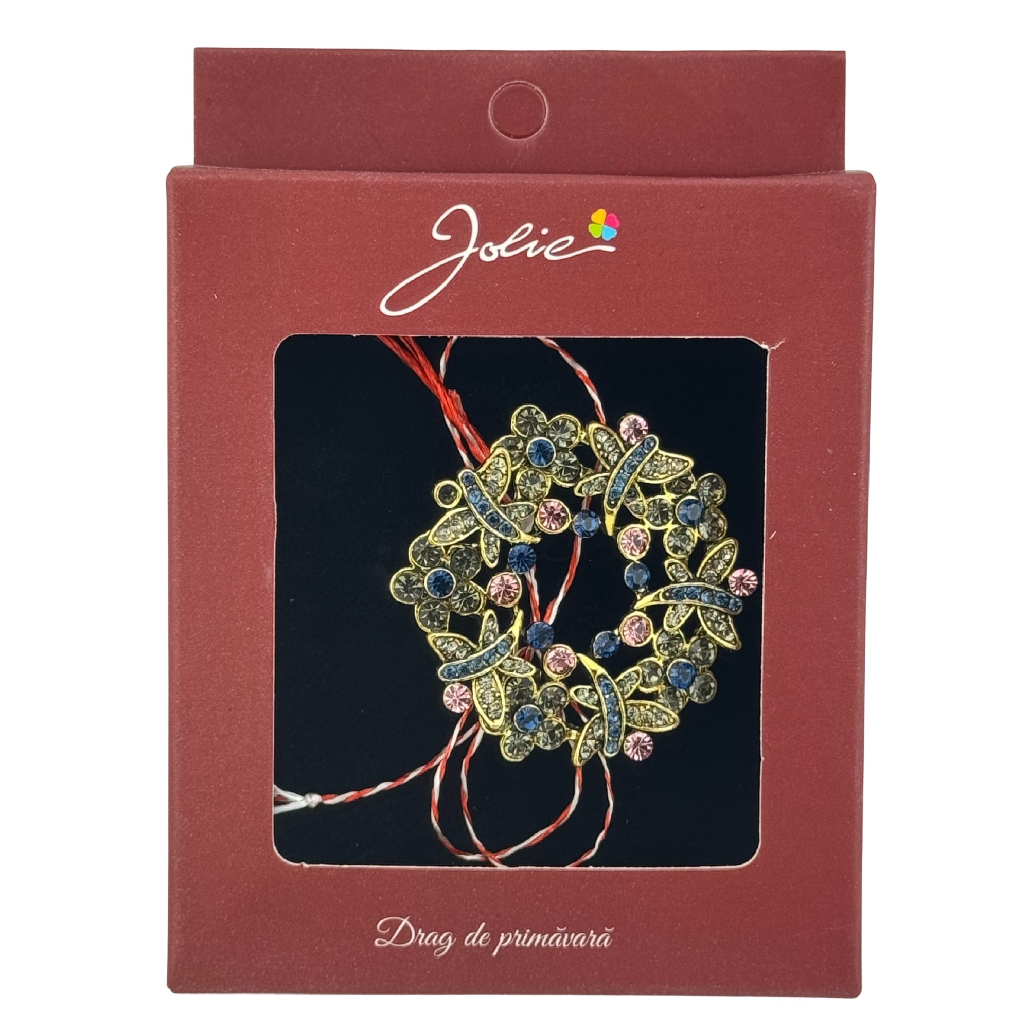 Brosa Vintage, Jolie, Material Metal, Ambalaj Carton, Dimensiune Brosa Aproximativ 4-6 cm, Model Coronita cu Libelule, Multicolor