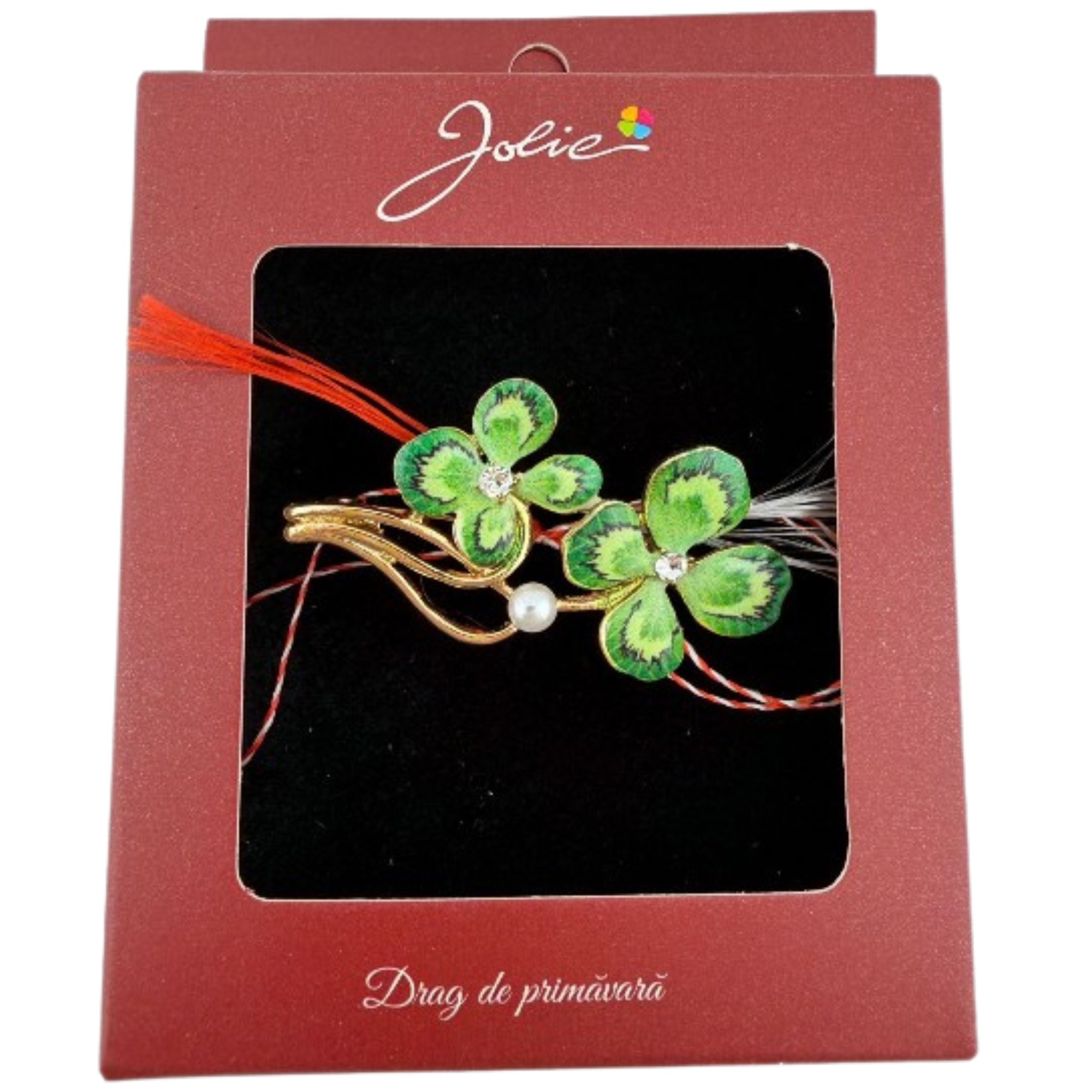 Brosa Vintage, Jolie, Material Metal, Ambalaj Carton, Dimensiune Brosa Aproximativ 4-6 cm, Model Trifoi cu Patru Foi, Verde