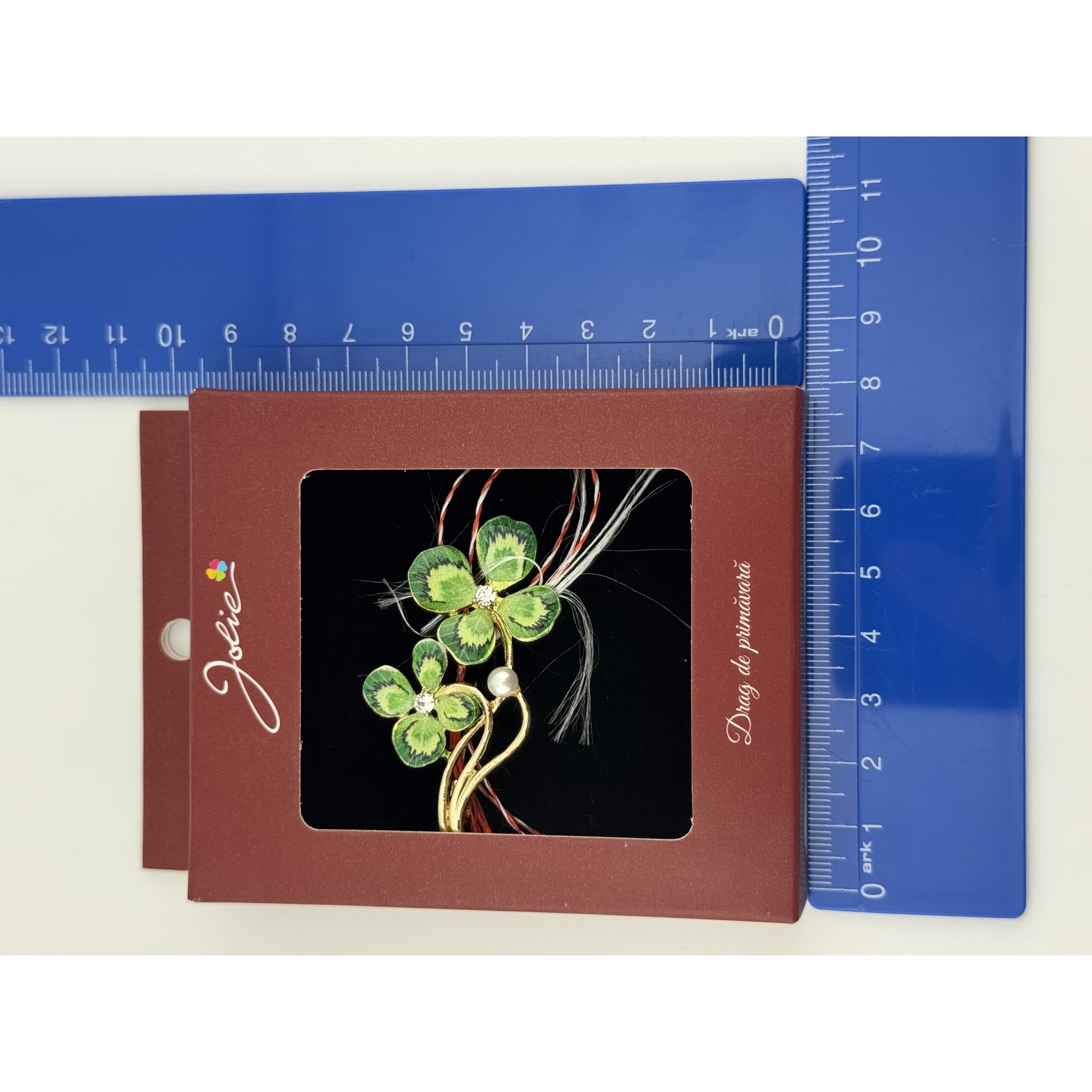 Brosa Vintage, Jolie, Material Metal, Ambalaj Carton, Dimensiune Brosa Aproximativ 4-6 cm, Model Trifoi cu Patru Foi, Verde