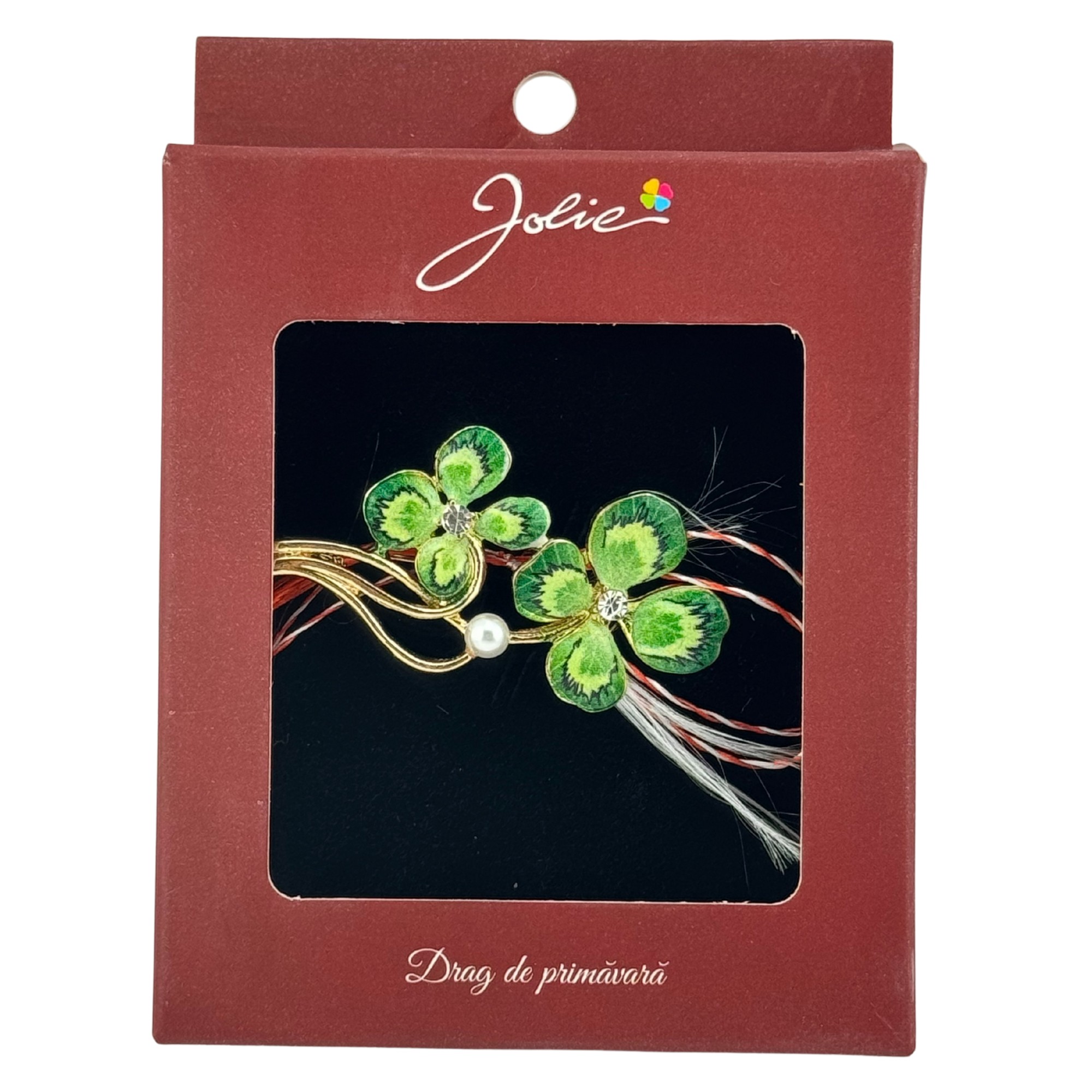 Brosa Vintage, Jolie, Material Metal, Ambalaj Carton, Dimensiune Brosa Aproximativ 4-6 cm, Model Trifoi cu Patru Foi, Verde