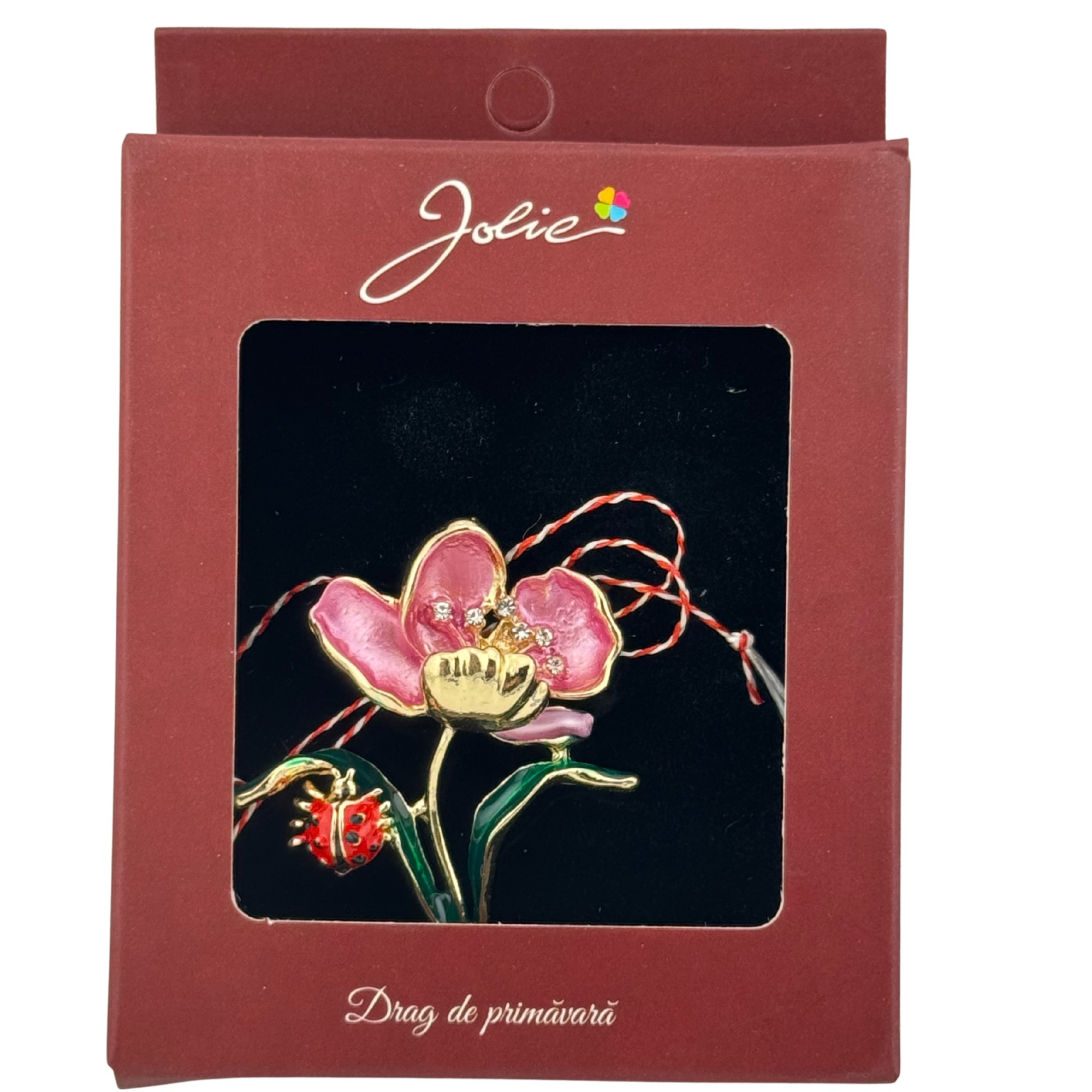 Brosa Vintage, Jolie, Material Metal, Ambalaj Carton, Dimensiune Brosa Aproximativ 4-6 cm, Model Lalea Roz