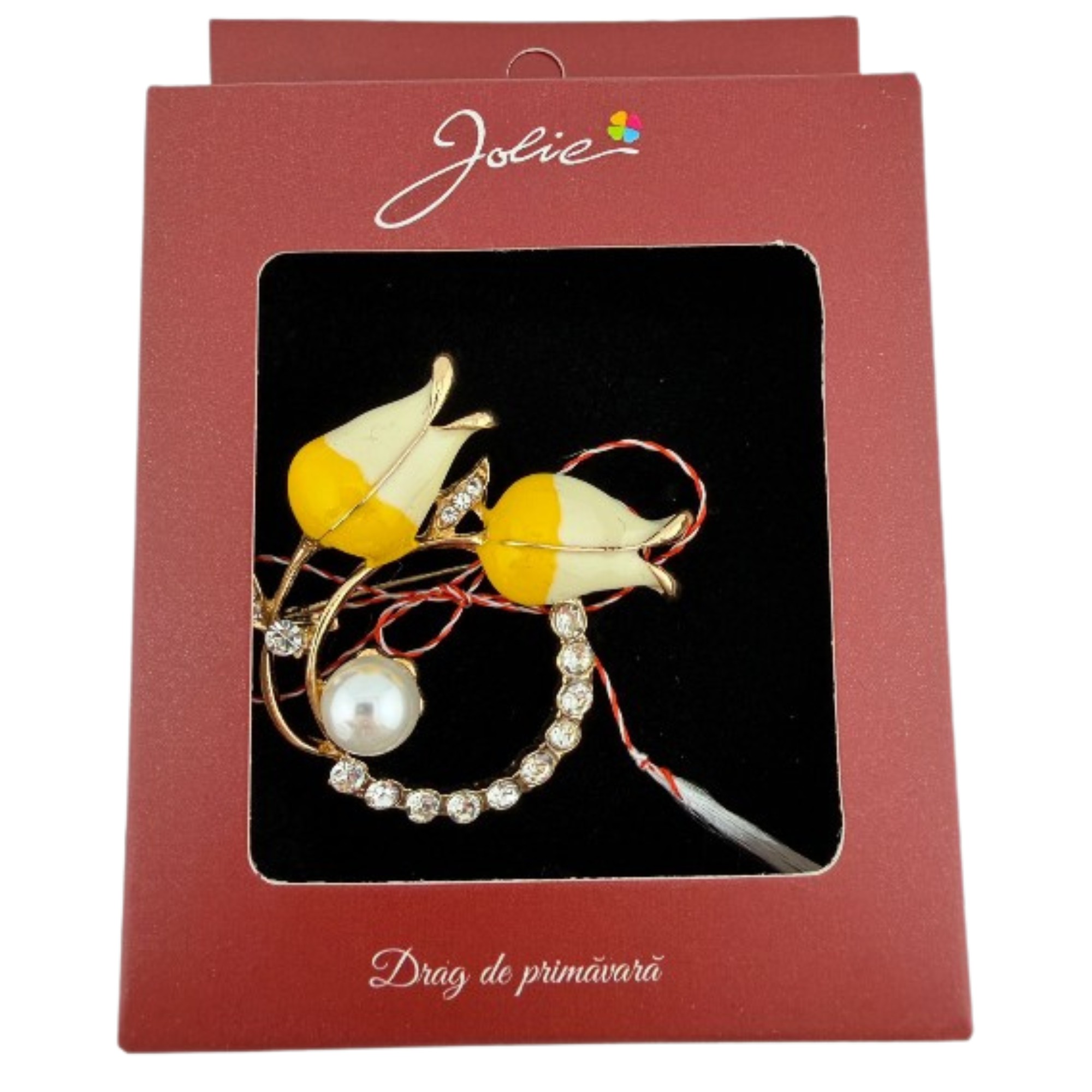 Brosa Vintage, Jolie, Material Metal, Ambalaj Carton, Dimensiune Brosa Aproximativ 4-6 cm, Model Flori Galbene