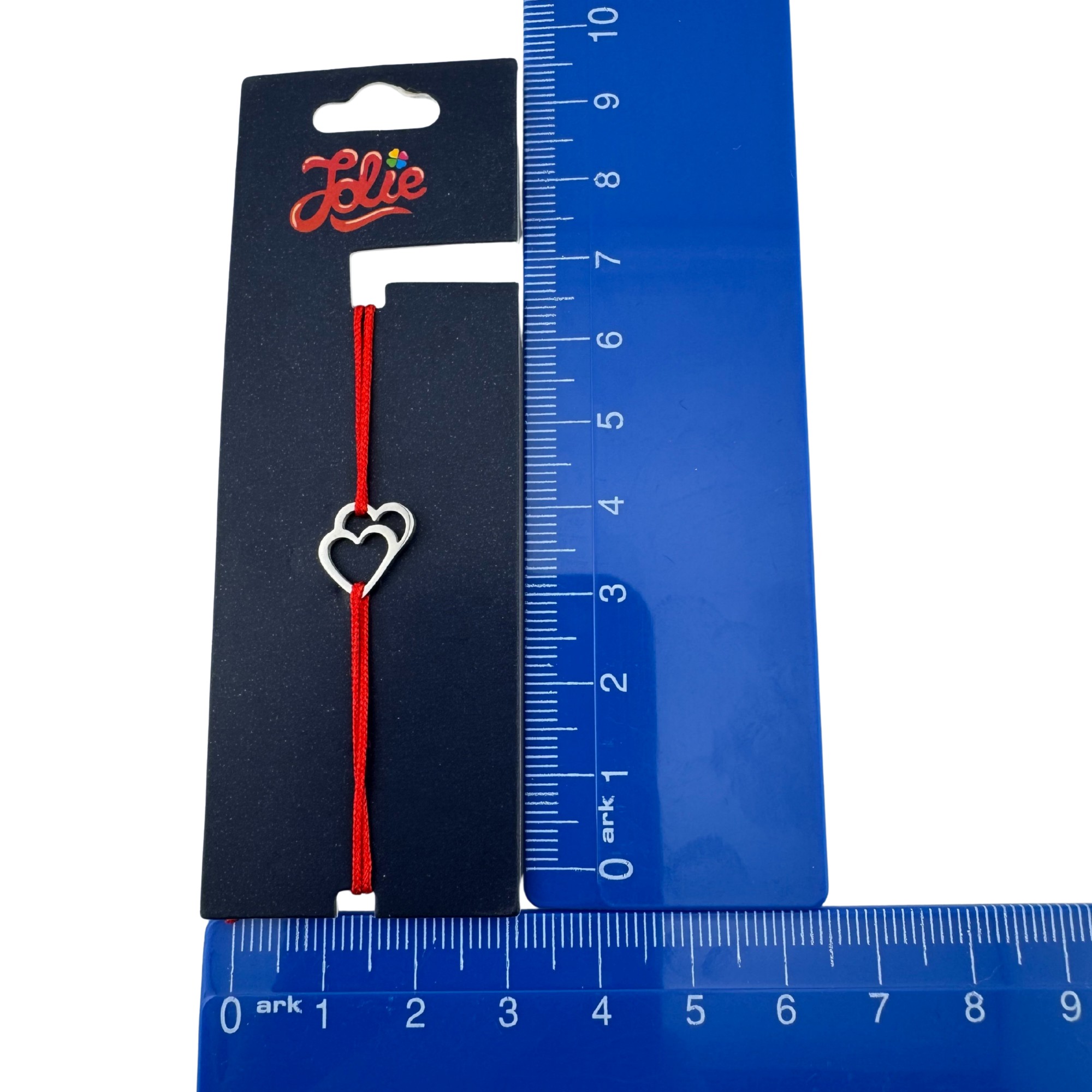 Martisor Bratara din Inox pentru Copii, Jolie, Textil si Inox, Snur Rosu, Model Inimi, Argintiu