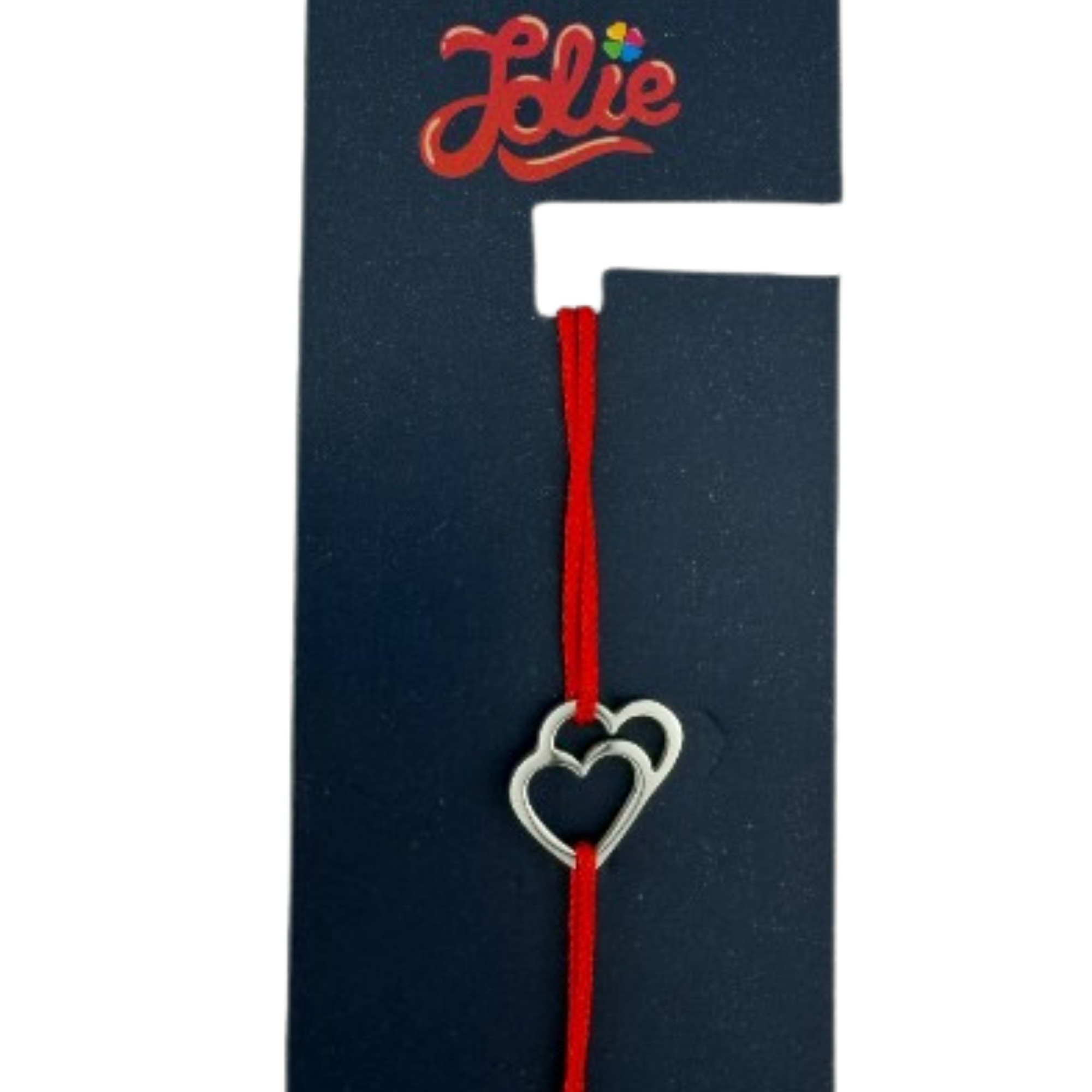 Martisor Bratara din Inox pentru Copii, Jolie, Textil si Inox, Snur Rosu, Model Inimi, Argintiu