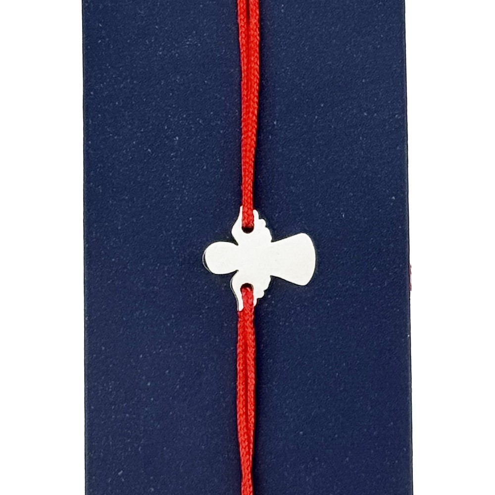 Martisor Bratara Inox pentru Copii, Jolie, Model Inger, din Inox si Metal Inox, Snur Rosu, Argintiu