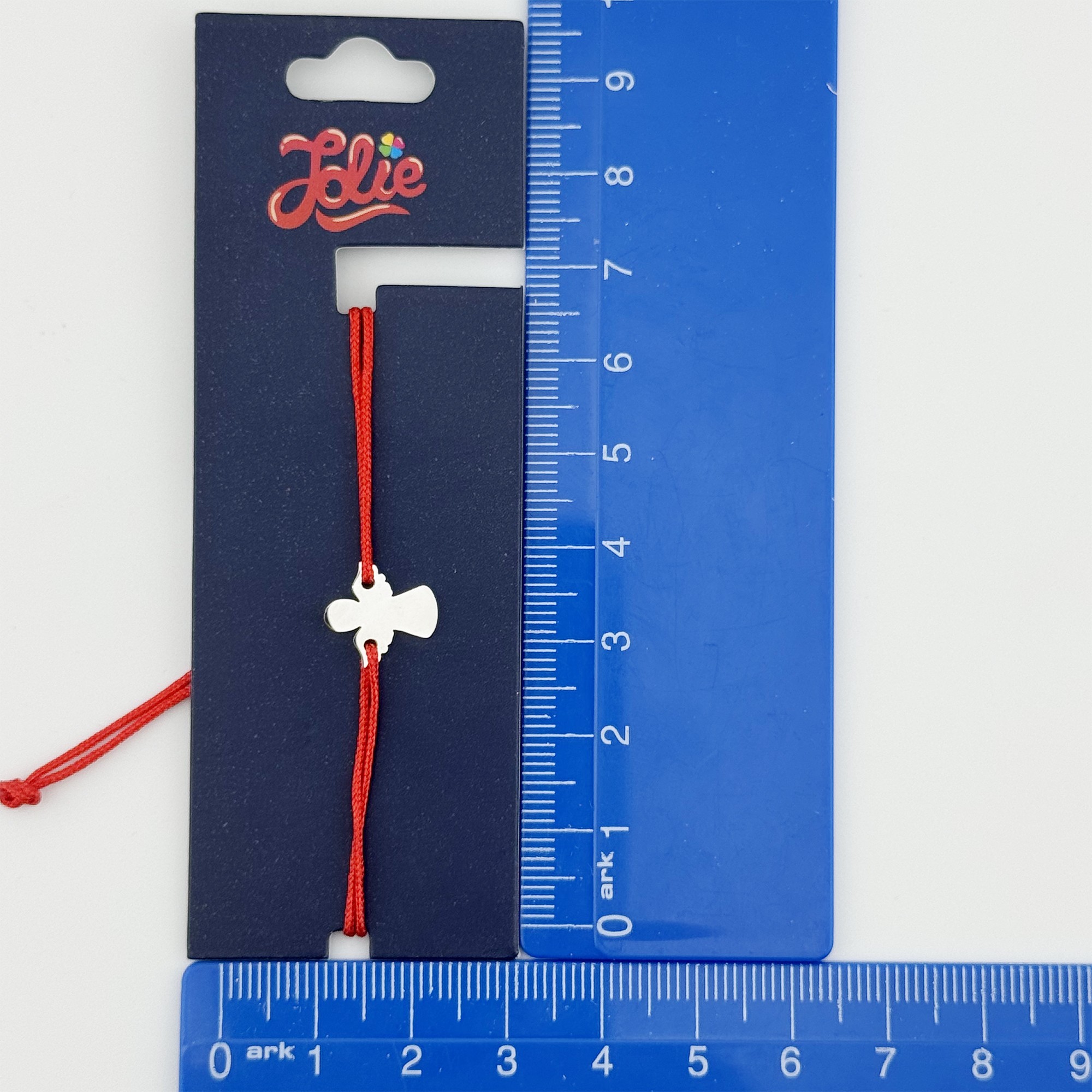 Martisor Bratara Inox pentru Copii, Jolie, Model Inger, din Inox si Metal Inox, Snur Rosu, Argintiu