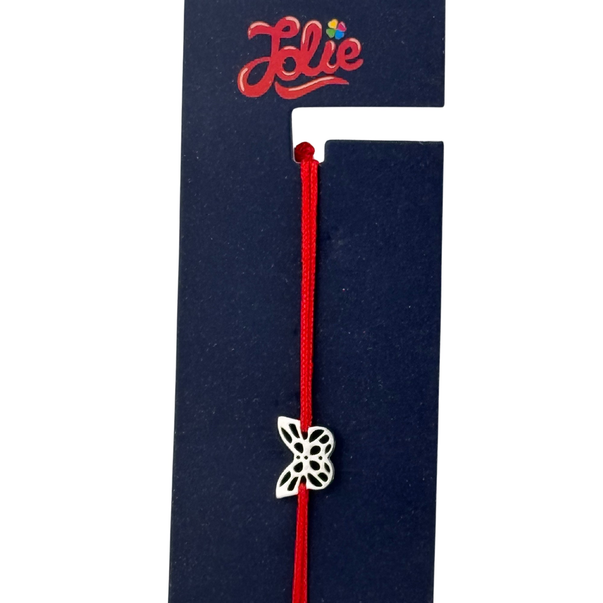 Martisor Bratara din Inox pentru Copii, Jolie, Textil si Inox, Snur Rosu, Model Fluture Plin, Argintiu