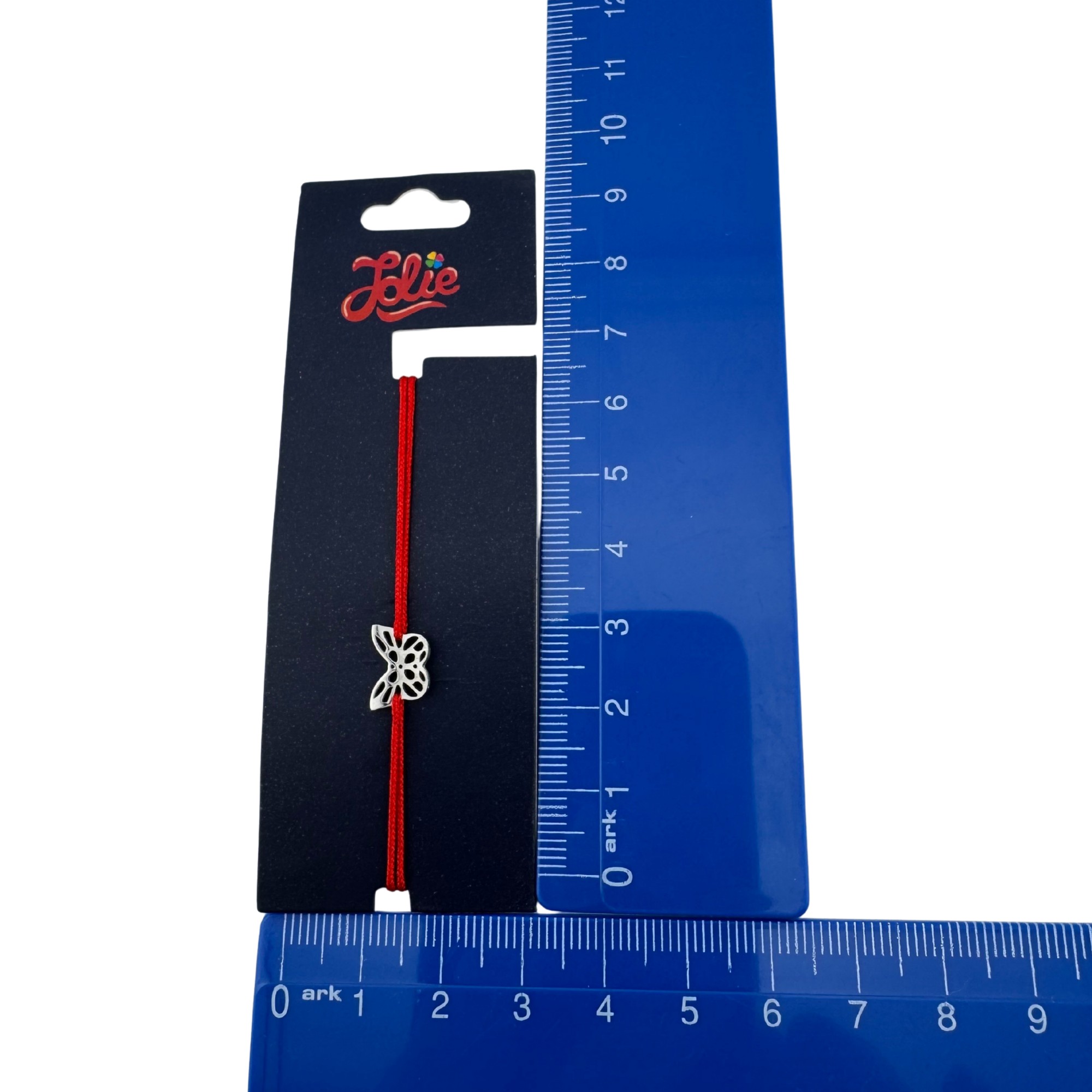 Martisor Bratara din Inox pentru Copii, Jolie, Textil si Inox, Snur Rosu, Model Fluture Plin, Argintiu