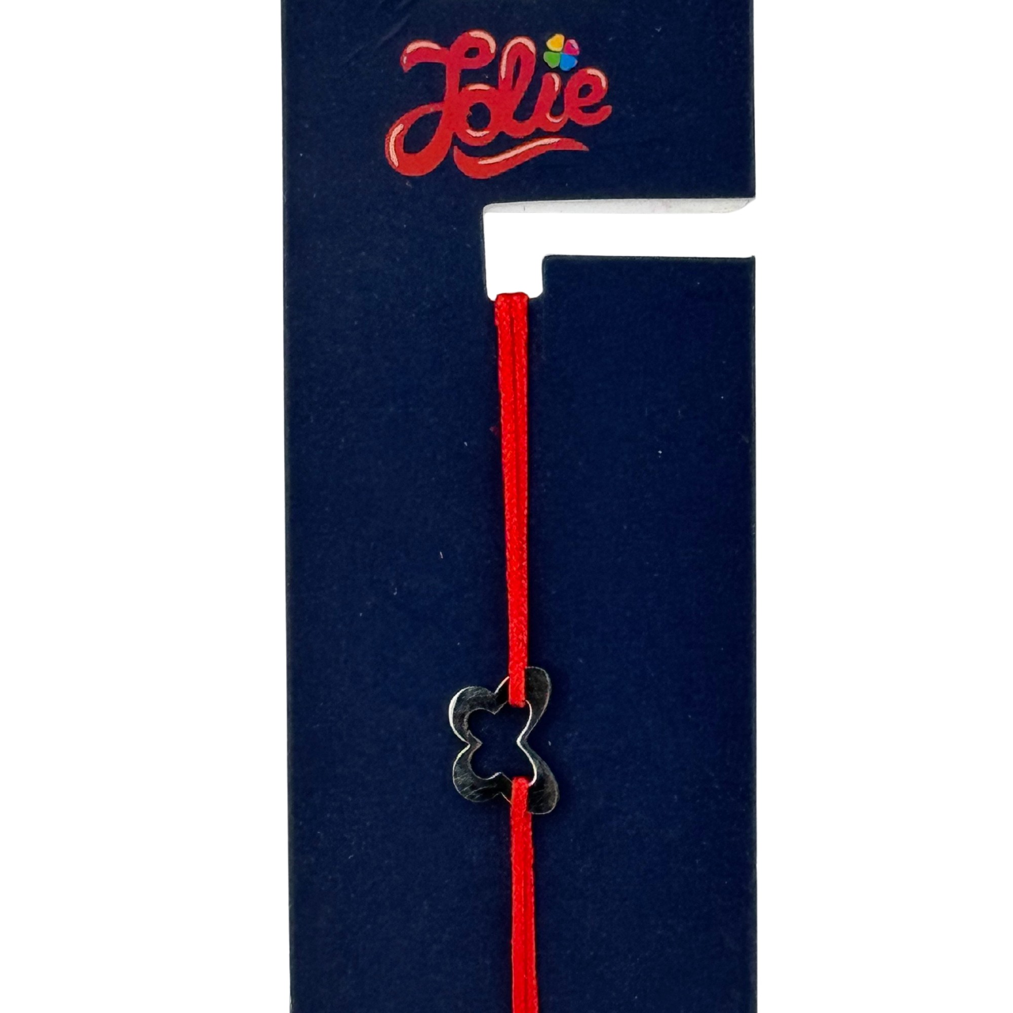 Martisor Bratara din Inox pentru Copii, Jolie, Textil si Inox, Snur Rosu, Model Fluture, Argintiu