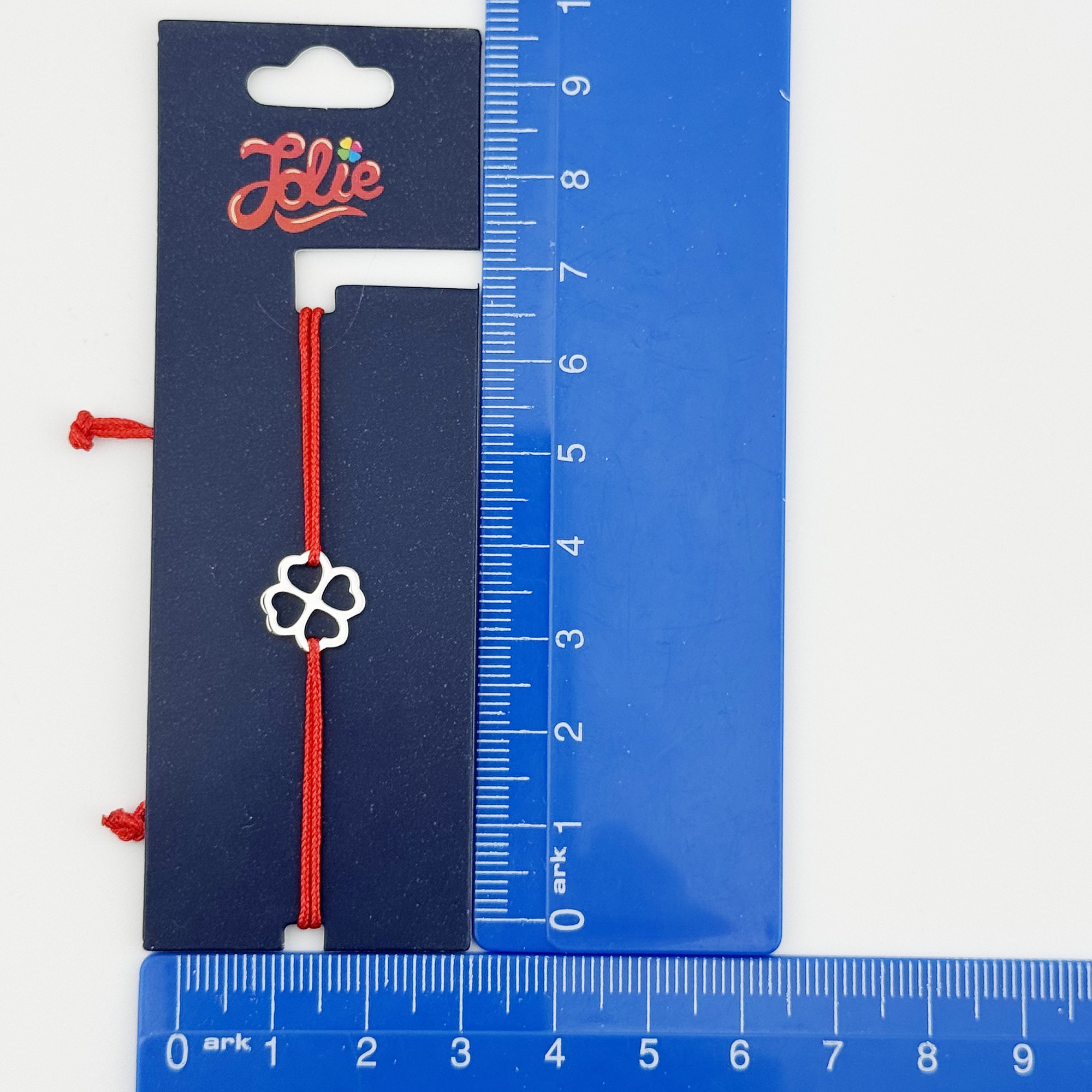 Martisor Bratara Inox pentru Copii, Jolie, Model Trifoi, din Inox si Metal Inox, Snur Rosu, Argintiu