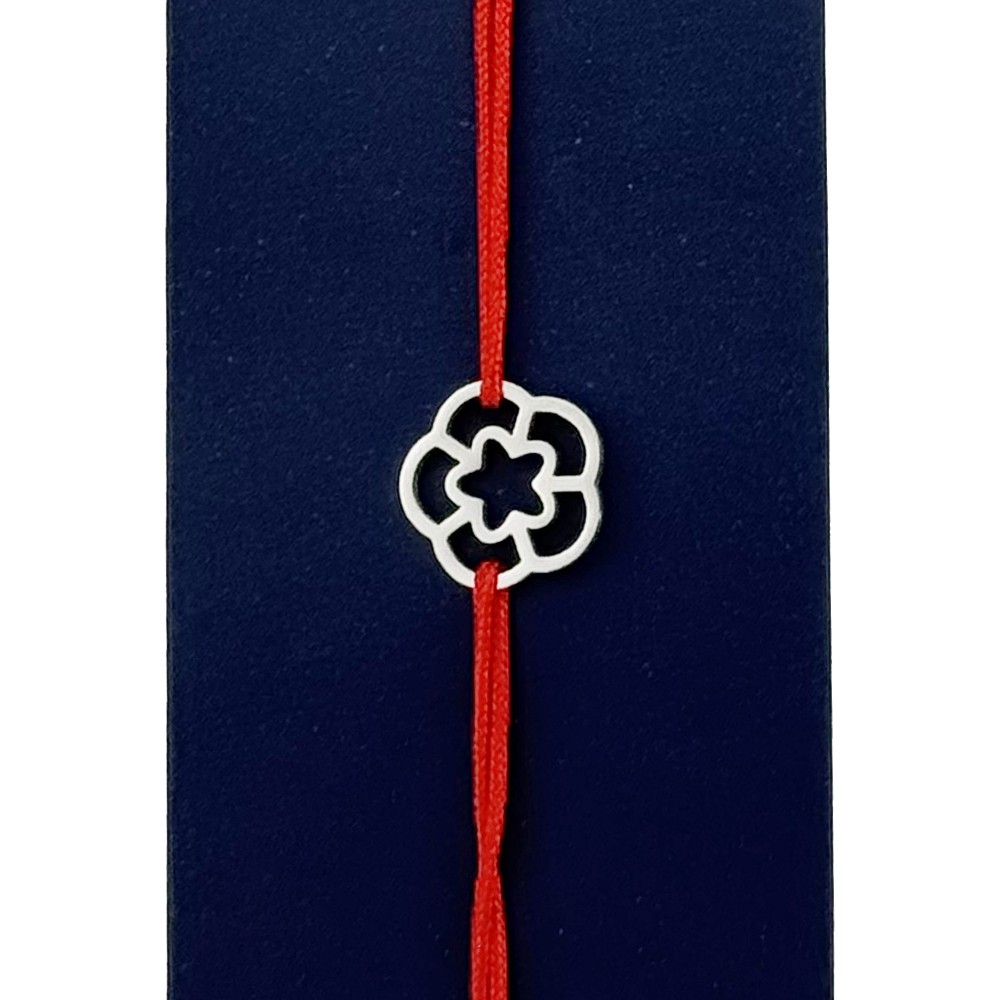 Martisor Bratara Inox pentru Copii, Jolie, Model Stea in floare, din Inox si Metal Inox, Snur Rosu, Argintiu