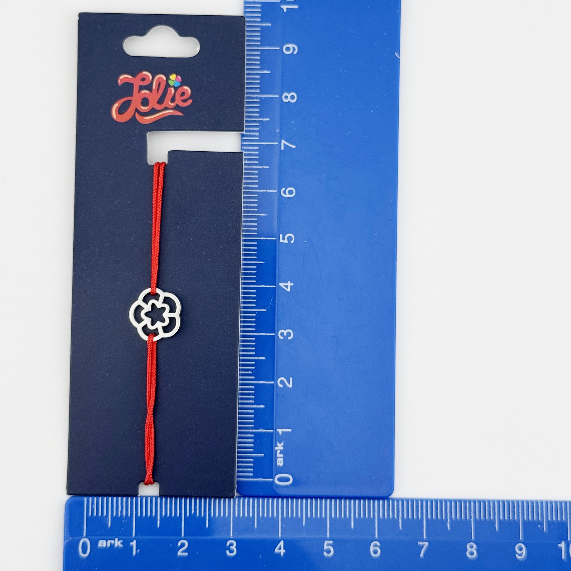 Martisor Bratara Inox pentru Copii, Jolie, Model Stea in floare, din Inox si Metal Inox, Snur Rosu, Argintiu