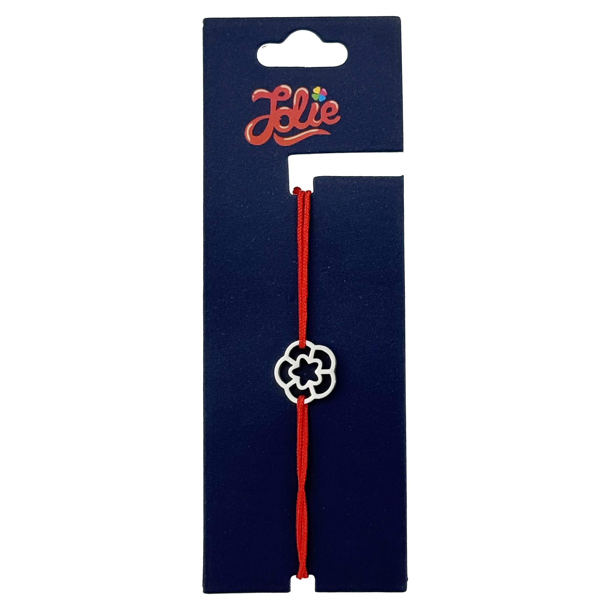 Martisor Bratara Inox pentru Copii, Jolie, Model Stea in floare, din Inox si Metal Inox, Snur Rosu, Argintiu